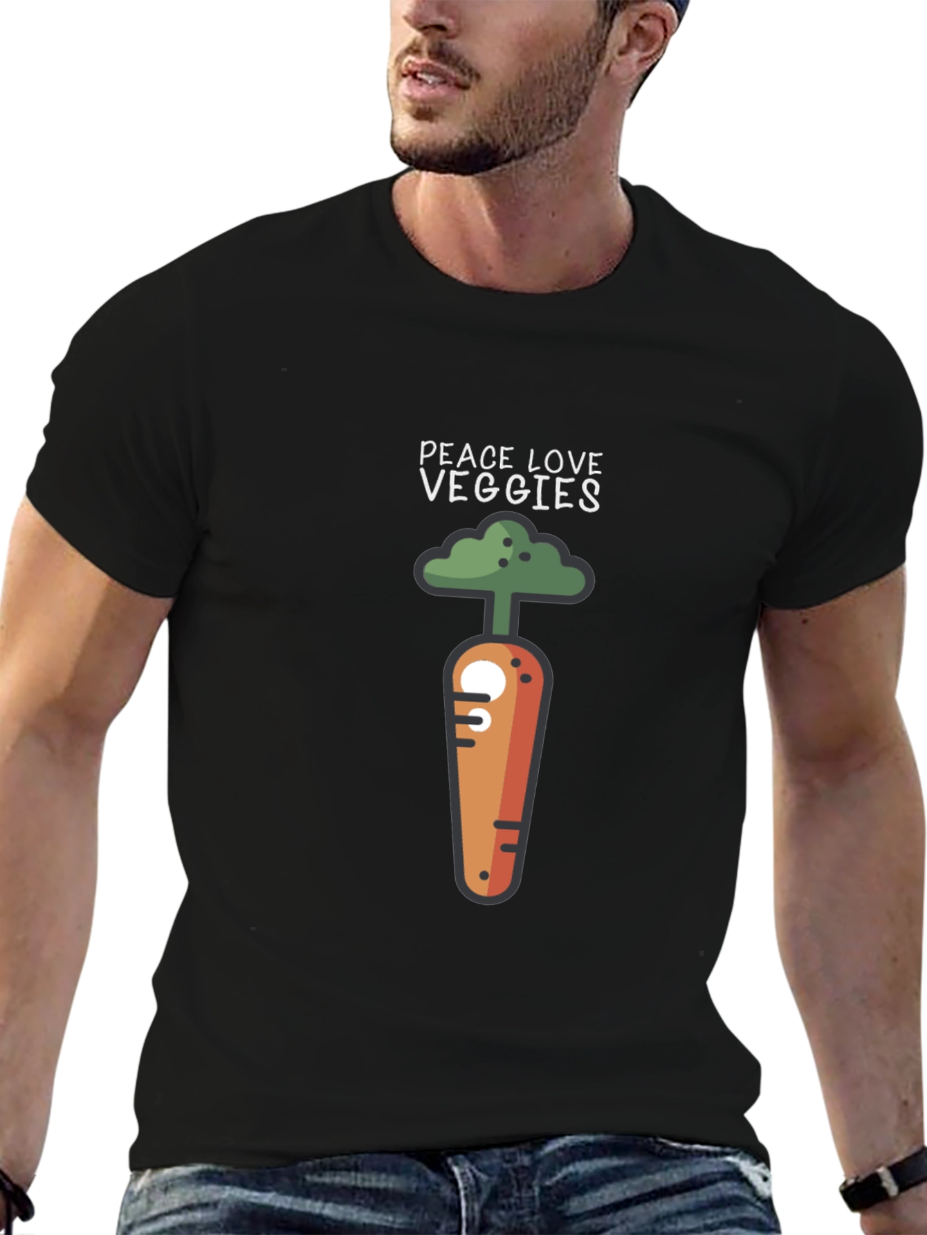 Peace Love Veggies T-Shirt - Cute Carrot Design