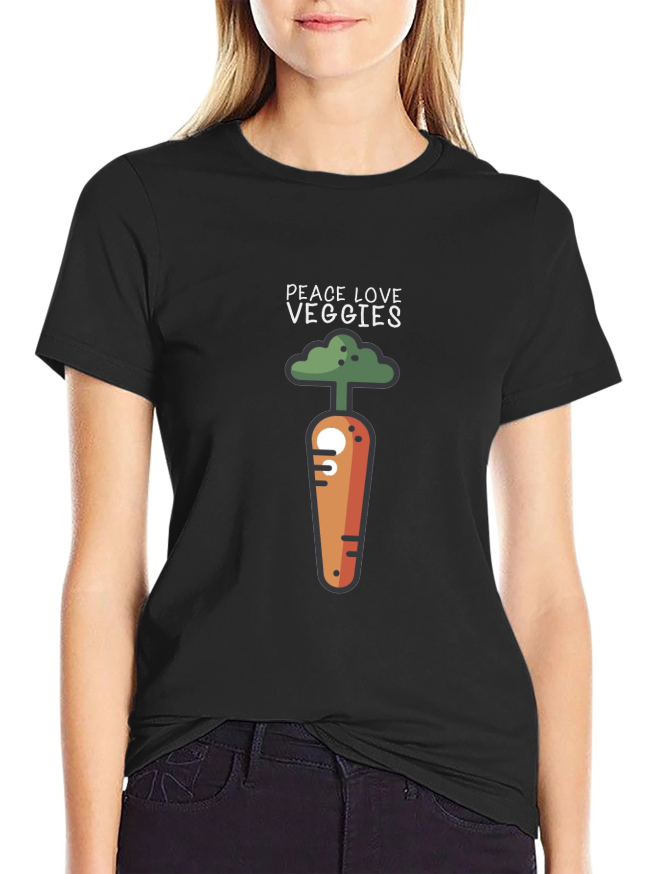 Peace Love Veggies T-Shirt - Cute Carrot Design