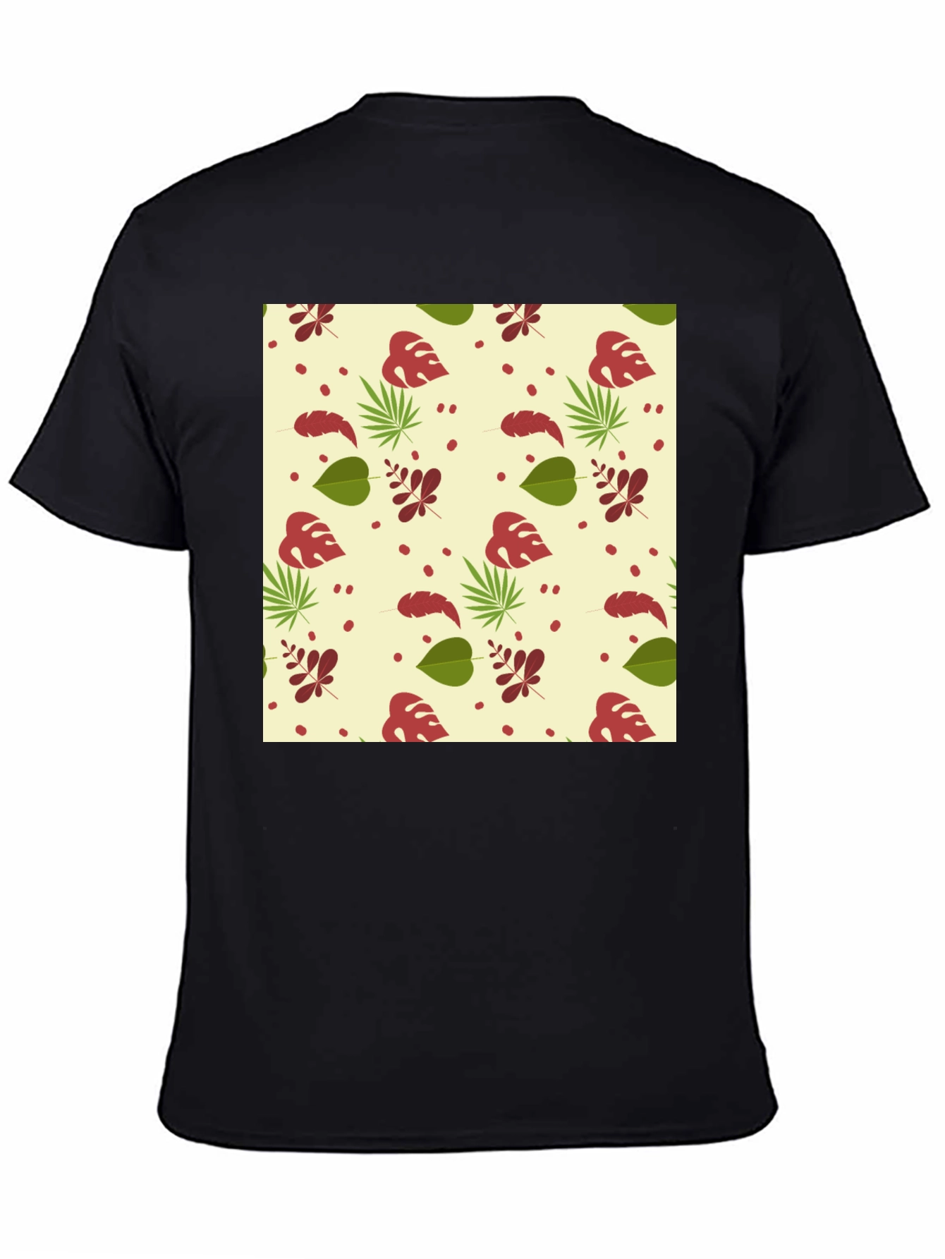 Tropical Leaves Pattern Black T-Shirt