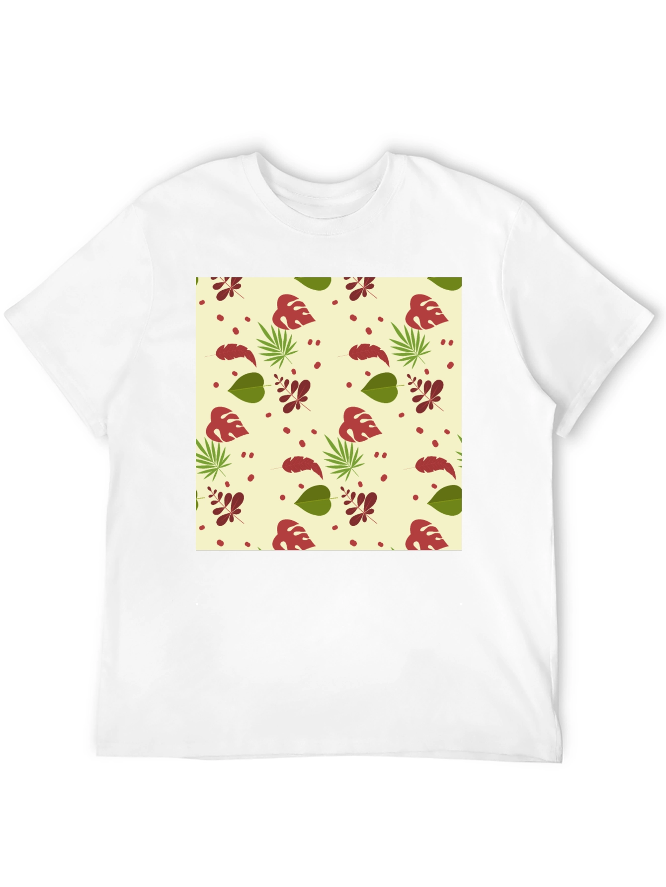 Tropical Leaves Pattern Black T-Shirt