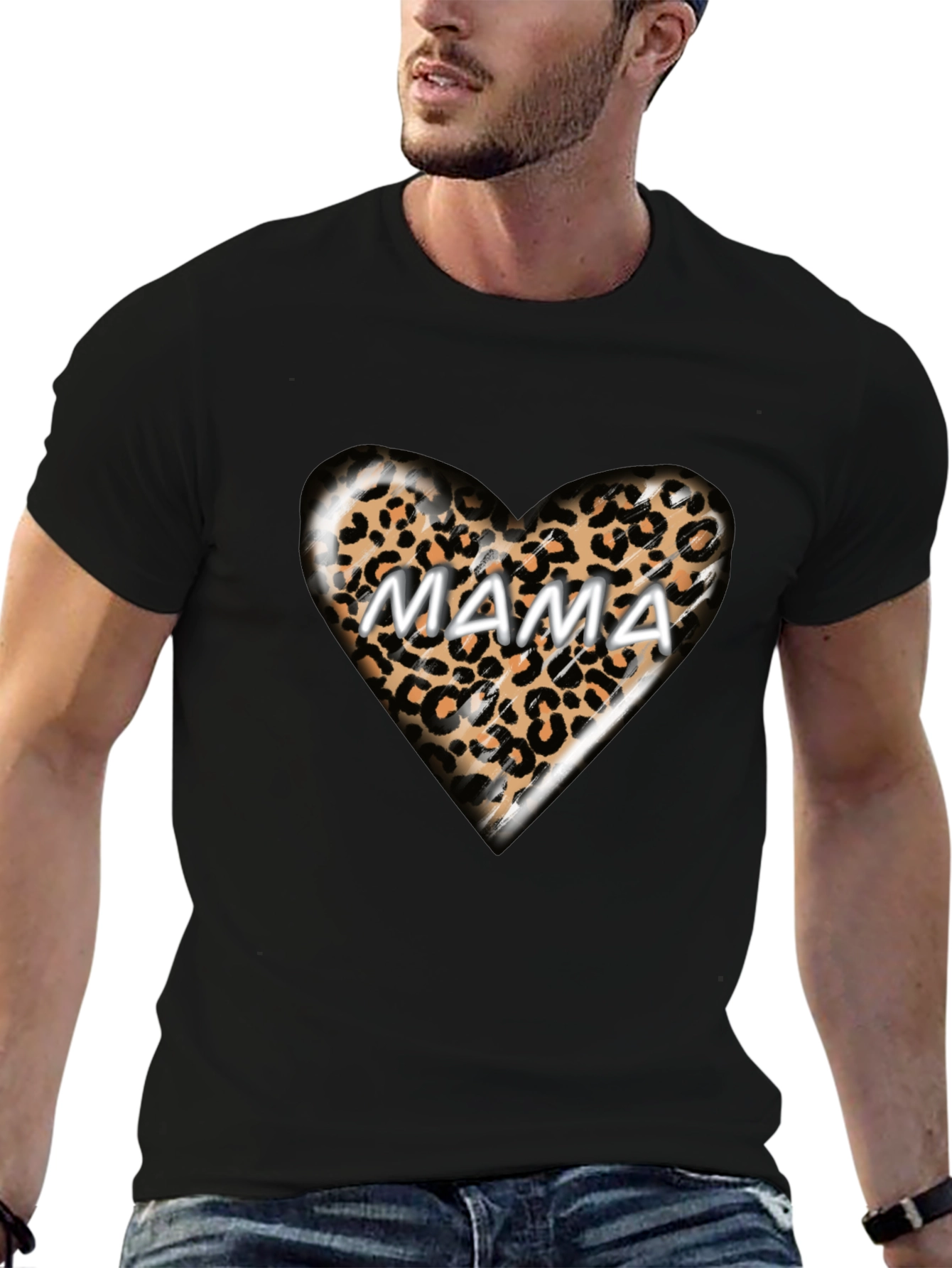 Mama Leopard Heart Graphic T-Shirt - Trendy Womens Tee