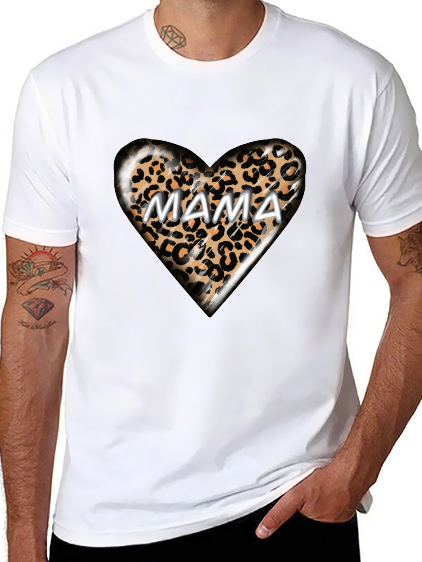 Mama Leopard Heart Graphic T-Shirt - Trendy Womens Tee