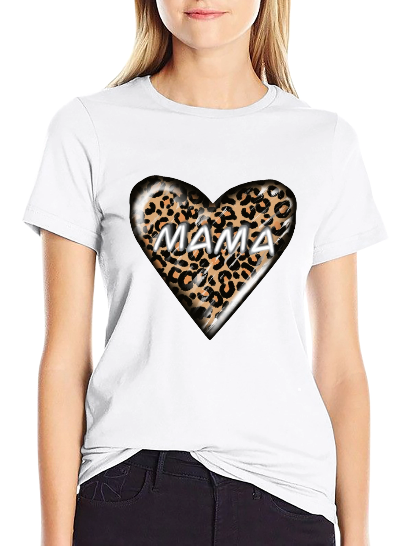 Mama Leopard Heart Graphic T-Shirt - Trendy Womens Tee