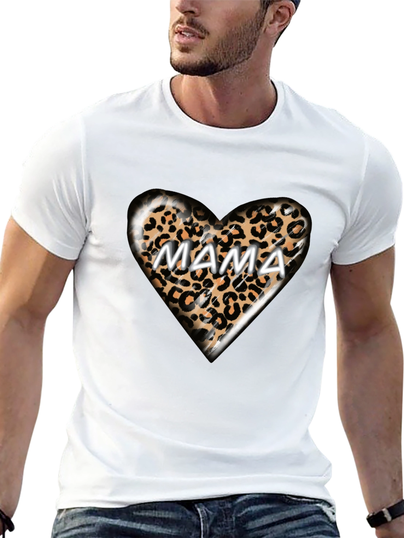 Mama Leopard Heart Graphic T-Shirt - Trendy Womens Tee