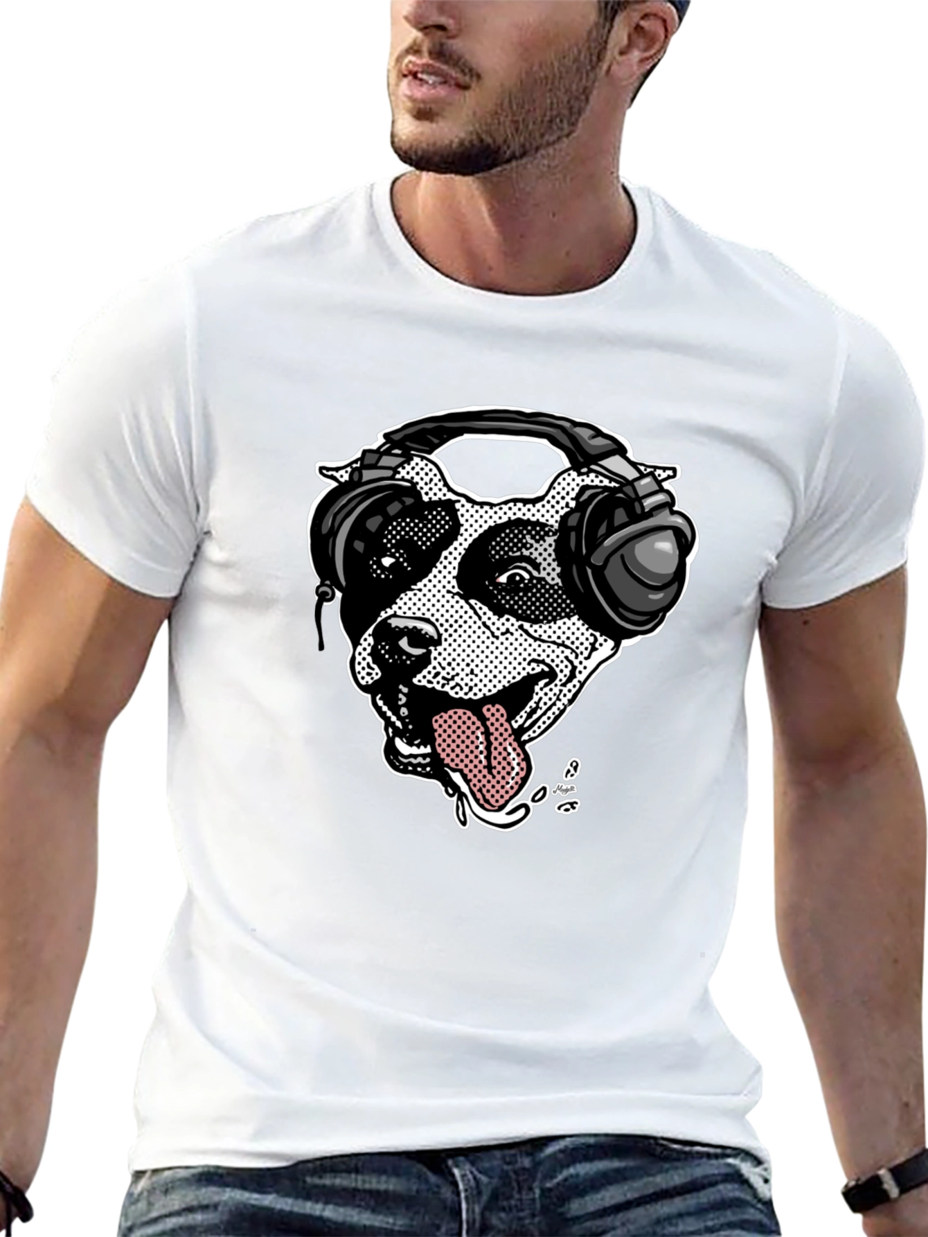Dog with Headphones Graphic T-Shirt