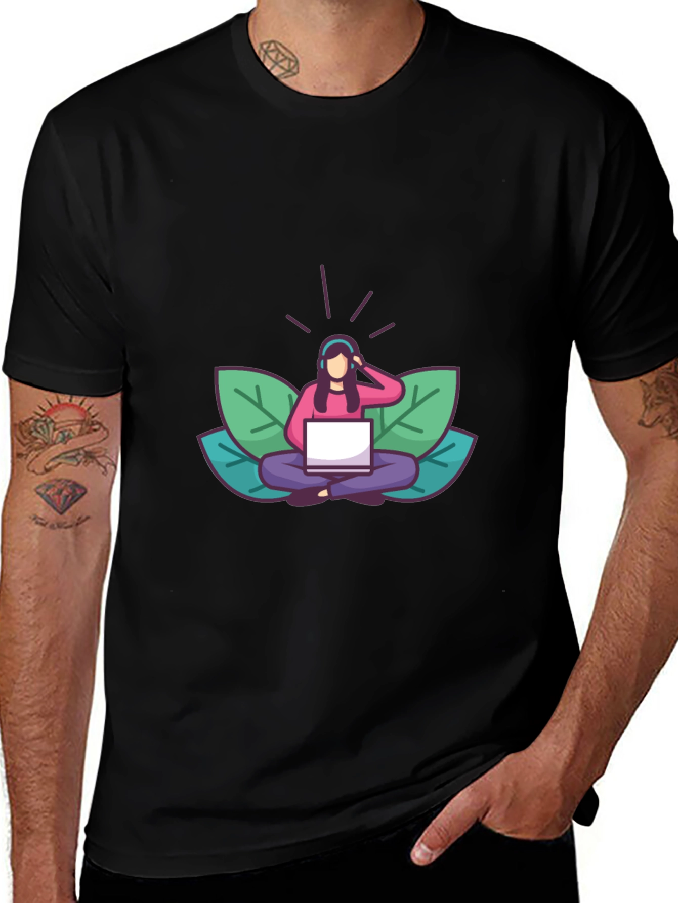 Black T-shirt with Meditating Woman Graphic