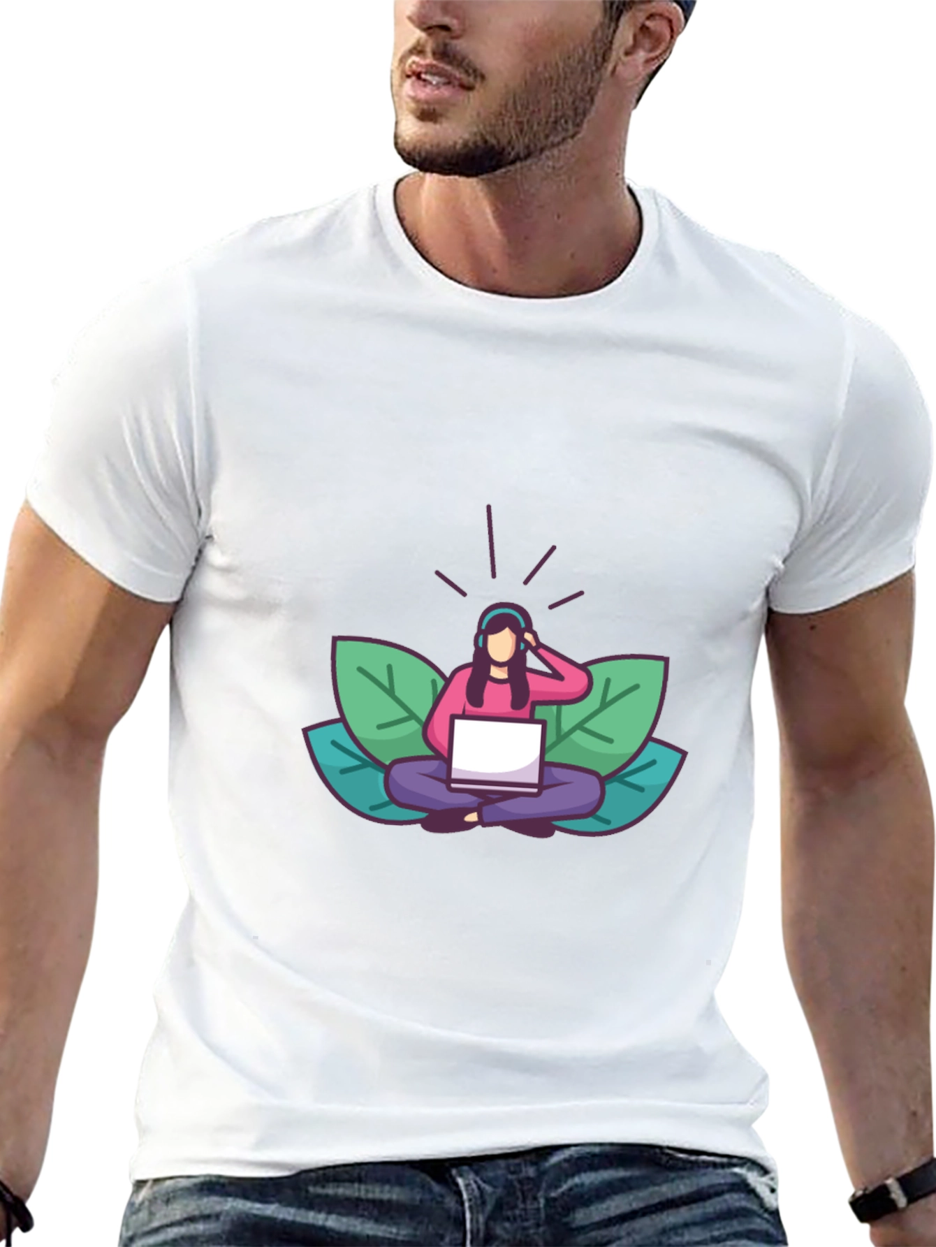 Black T-shirt with Meditating Woman Graphic