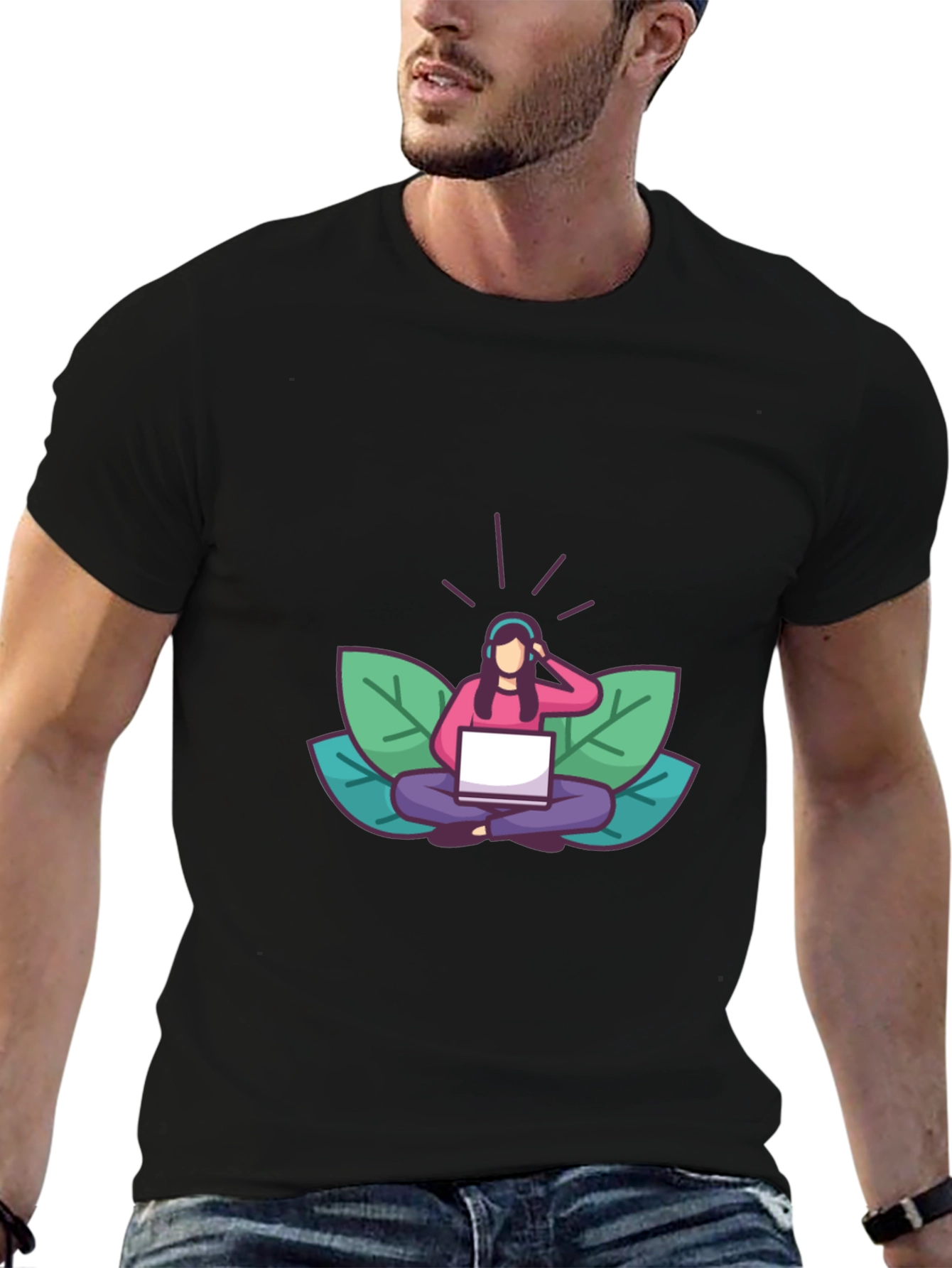 Black T-shirt with Meditating Woman Graphic