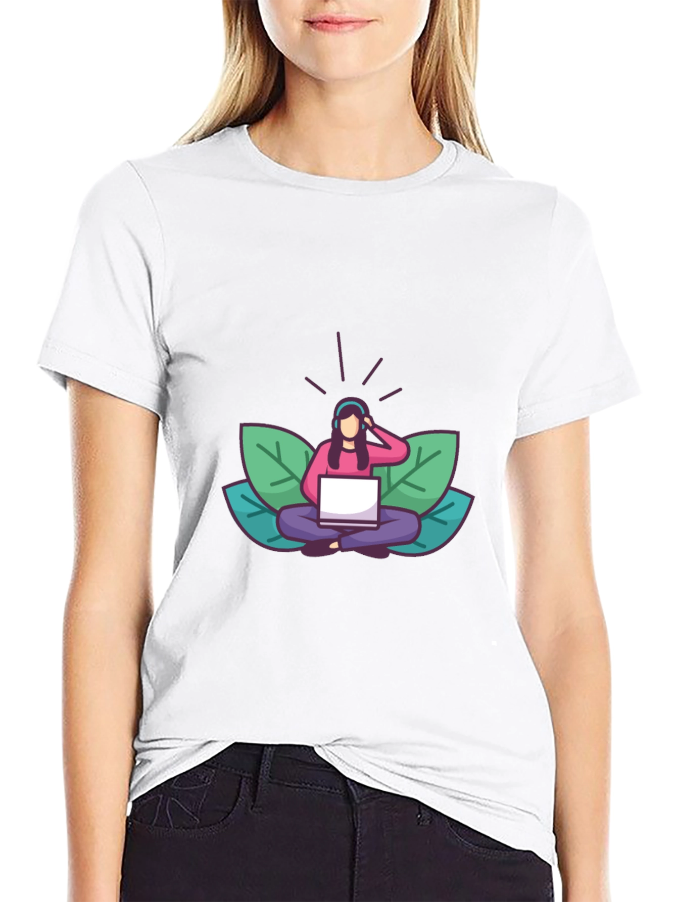 Black T-shirt with Meditating Woman Graphic