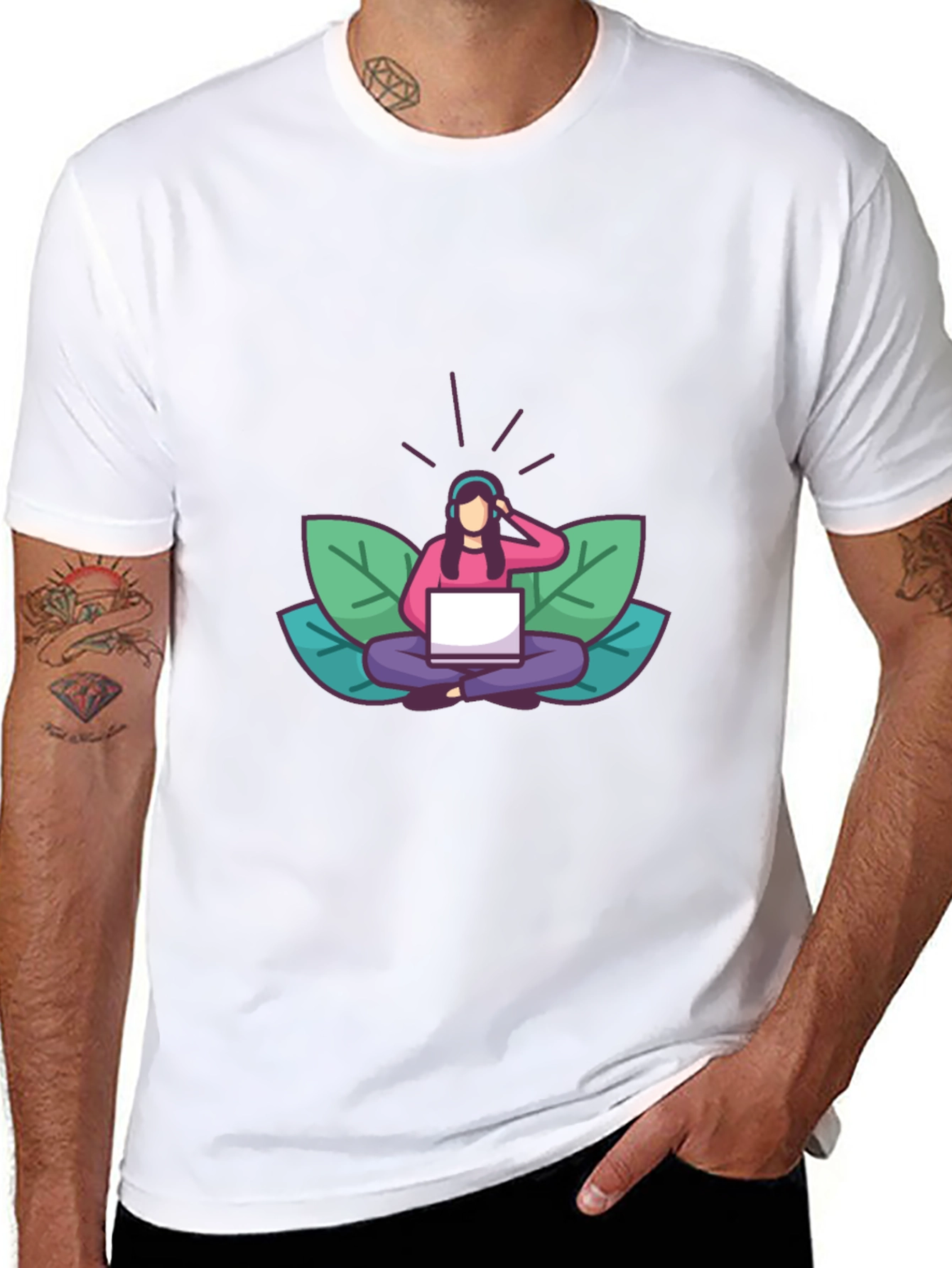 Black T-shirt with Meditating Woman Graphic