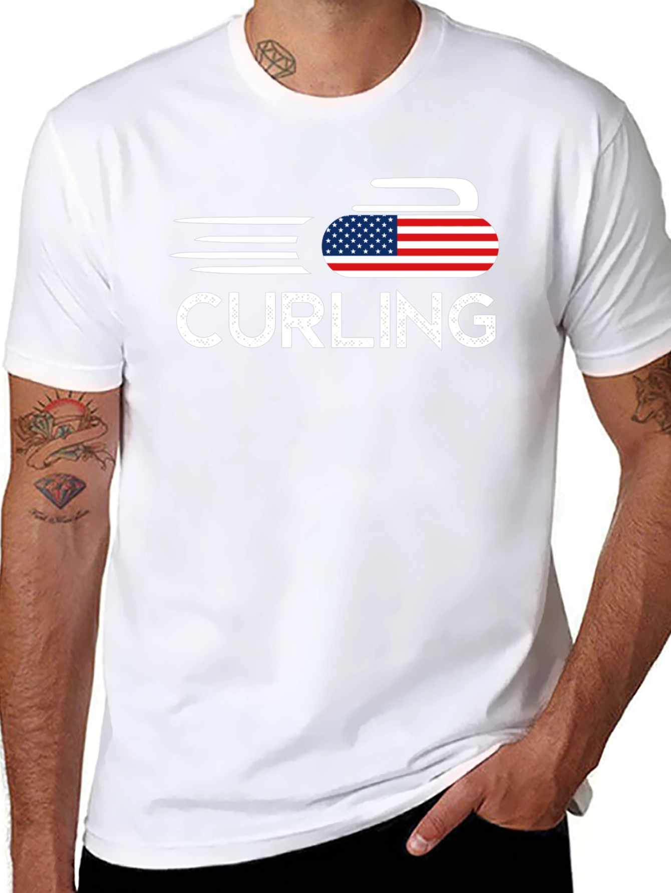 Curling USA Flag T-Shirt Patriotic Sport Tee