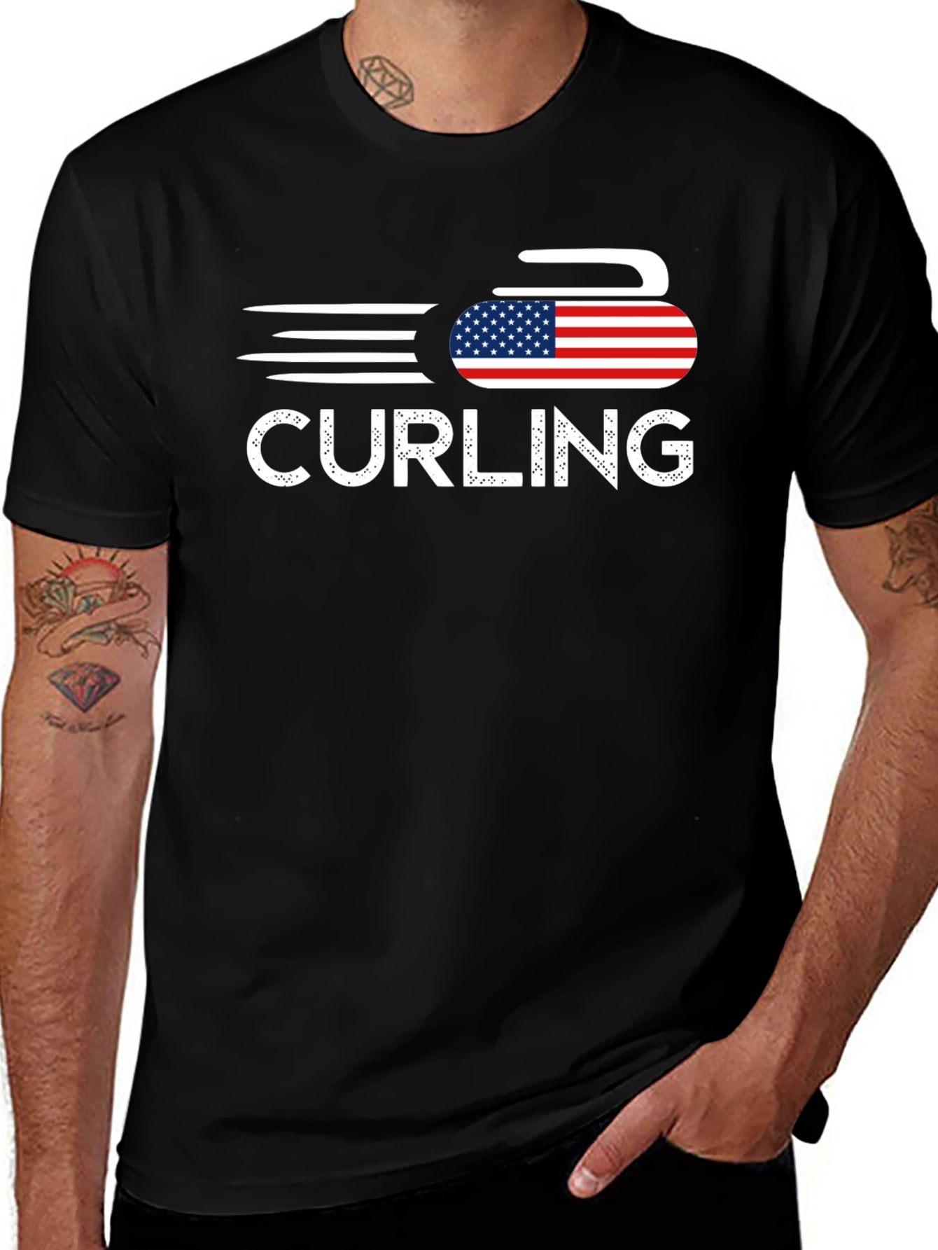Curling USA Flag T-Shirt Patriotic Sport Tee