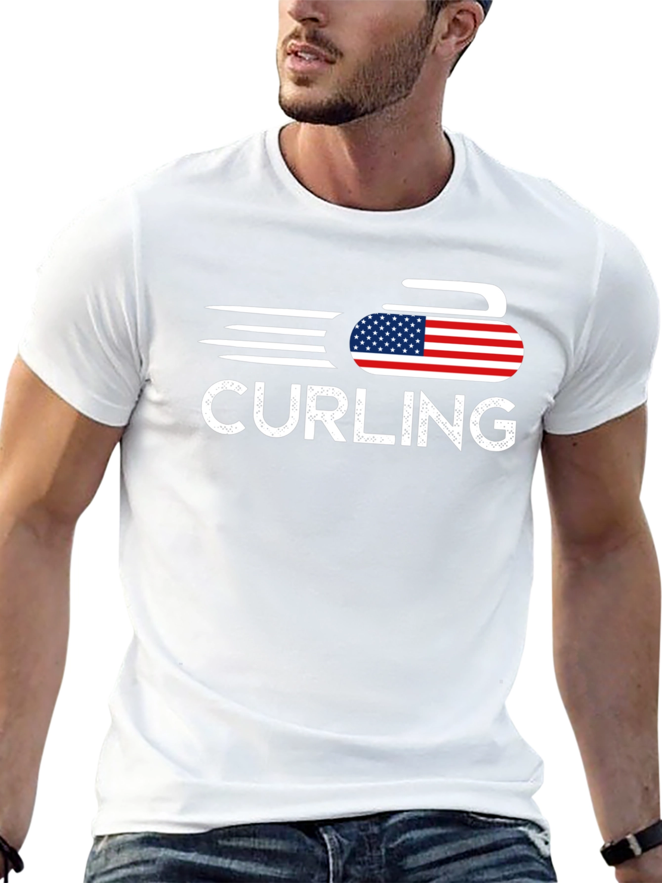 Curling USA Flag T-Shirt Patriotic Sport Tee