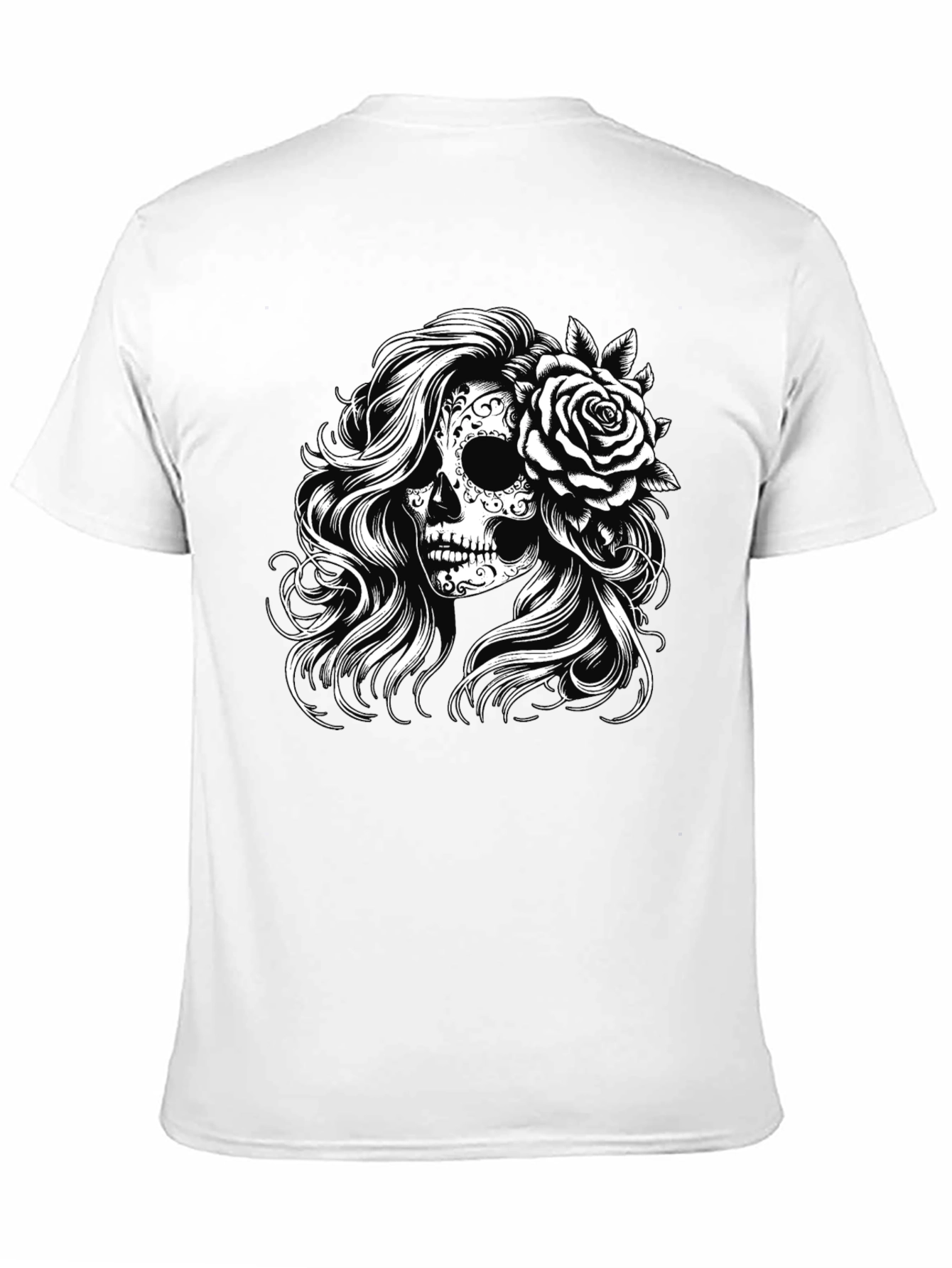 Sugar Skull Rose Graphic Tee - Black