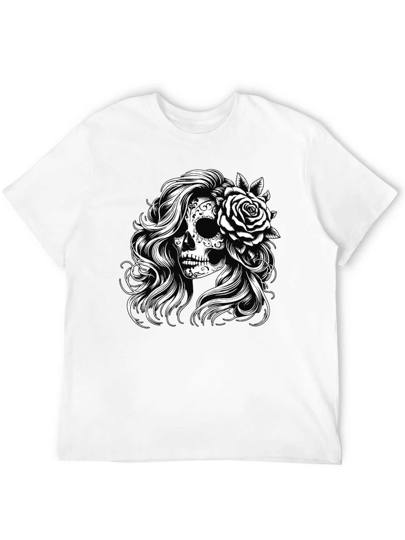 Sugar Skull Rose Graphic Tee - Black