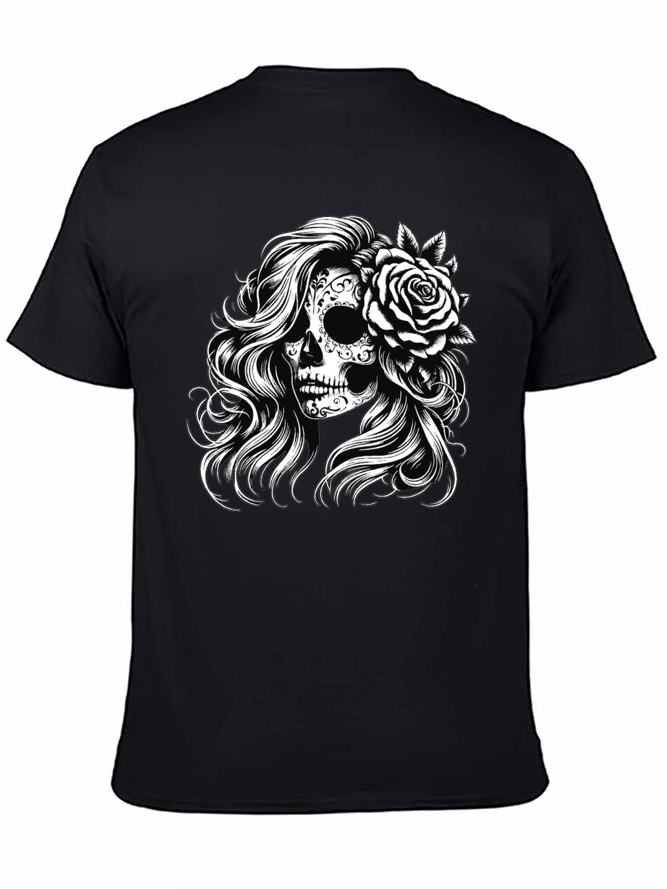 Sugar Skull Rose Graphic Tee - Black