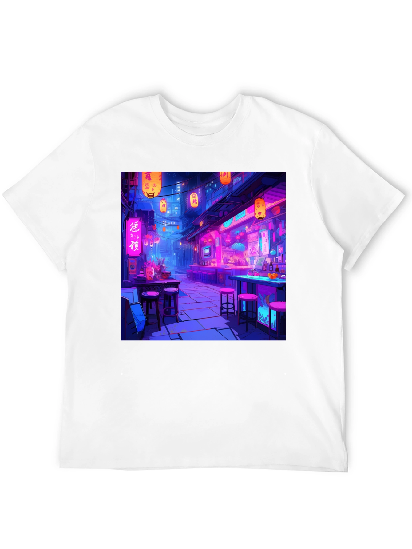Neon Cityscape Graphic Tee - Black