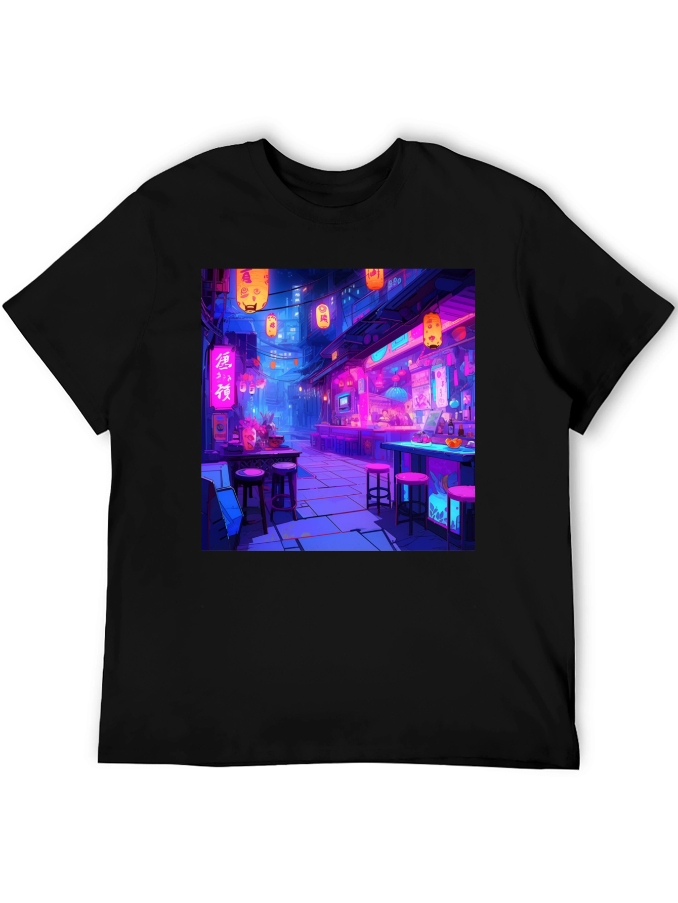 Neon Cityscape Graphic Tee - Black