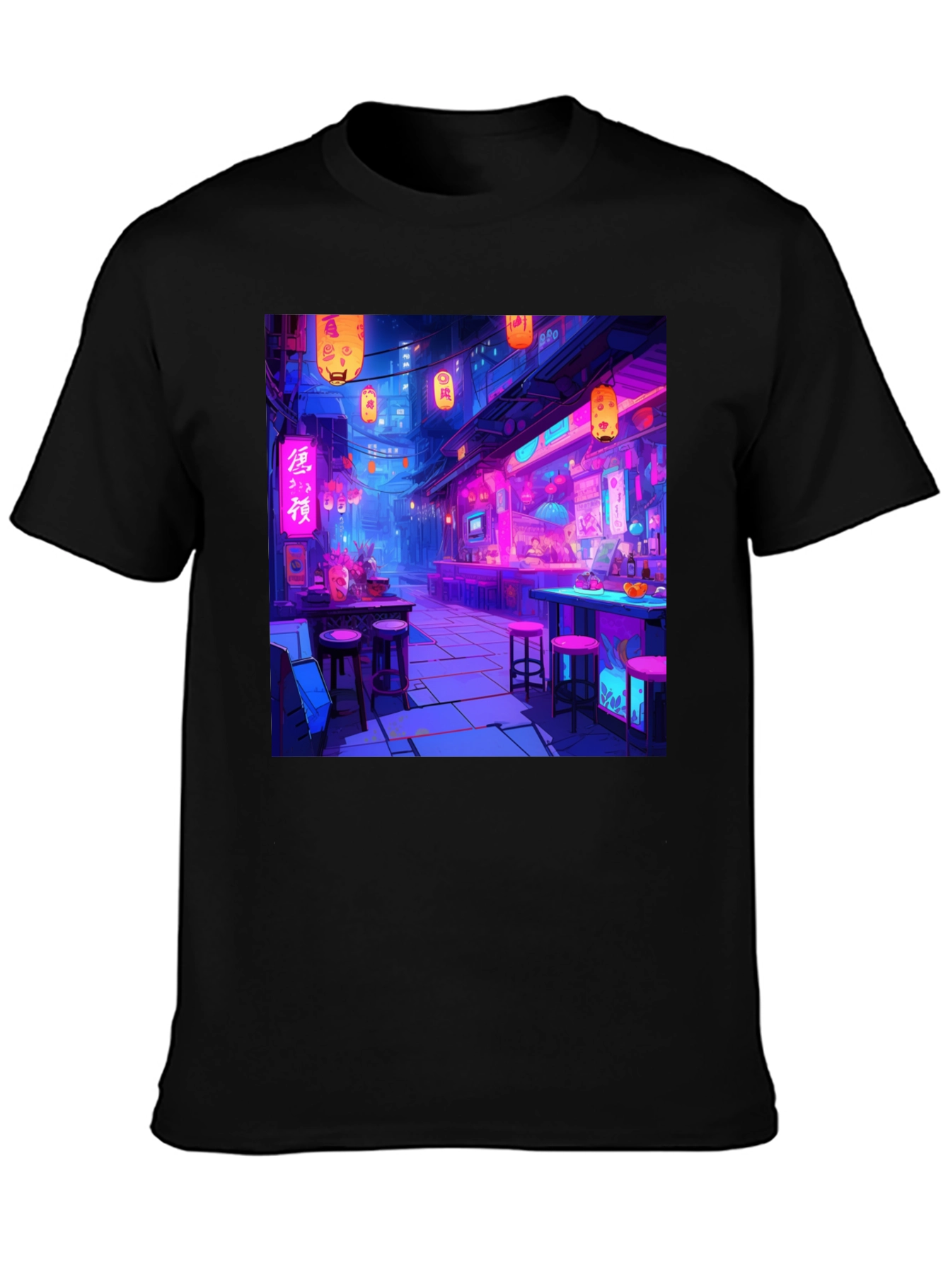 Neon Cityscape Graphic Tee - Black