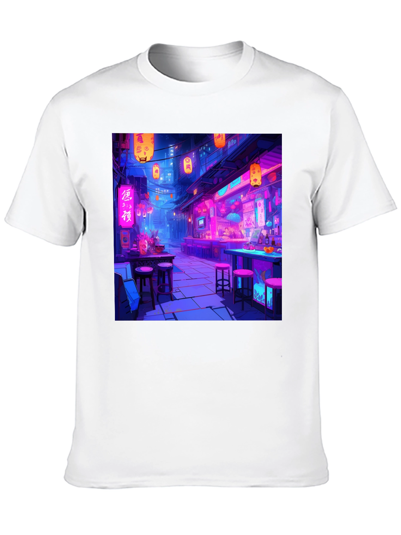 Neon Cityscape Graphic Tee - Black