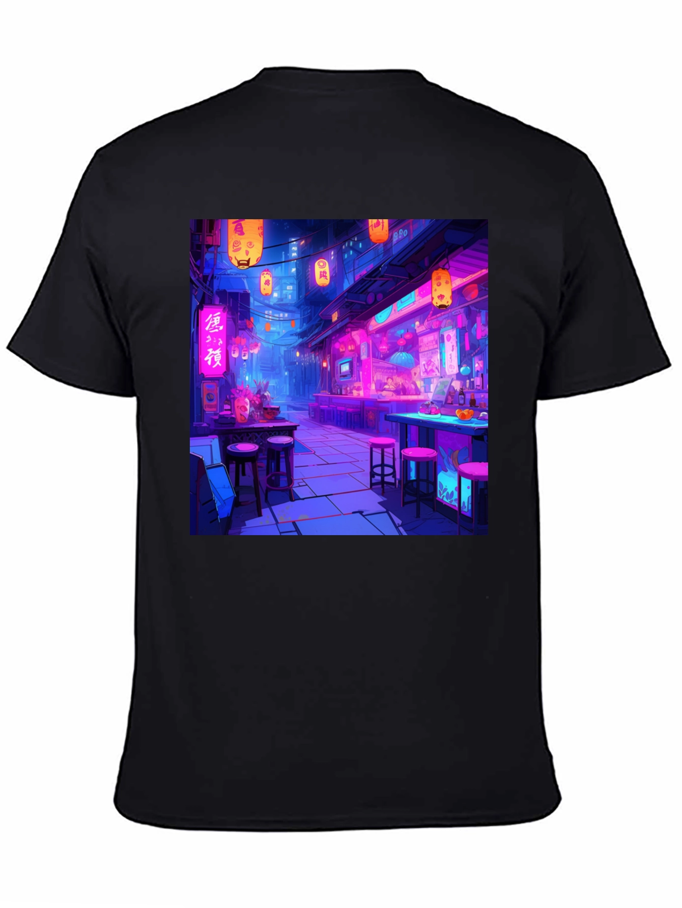 Neon Cityscape Graphic Tee - Black