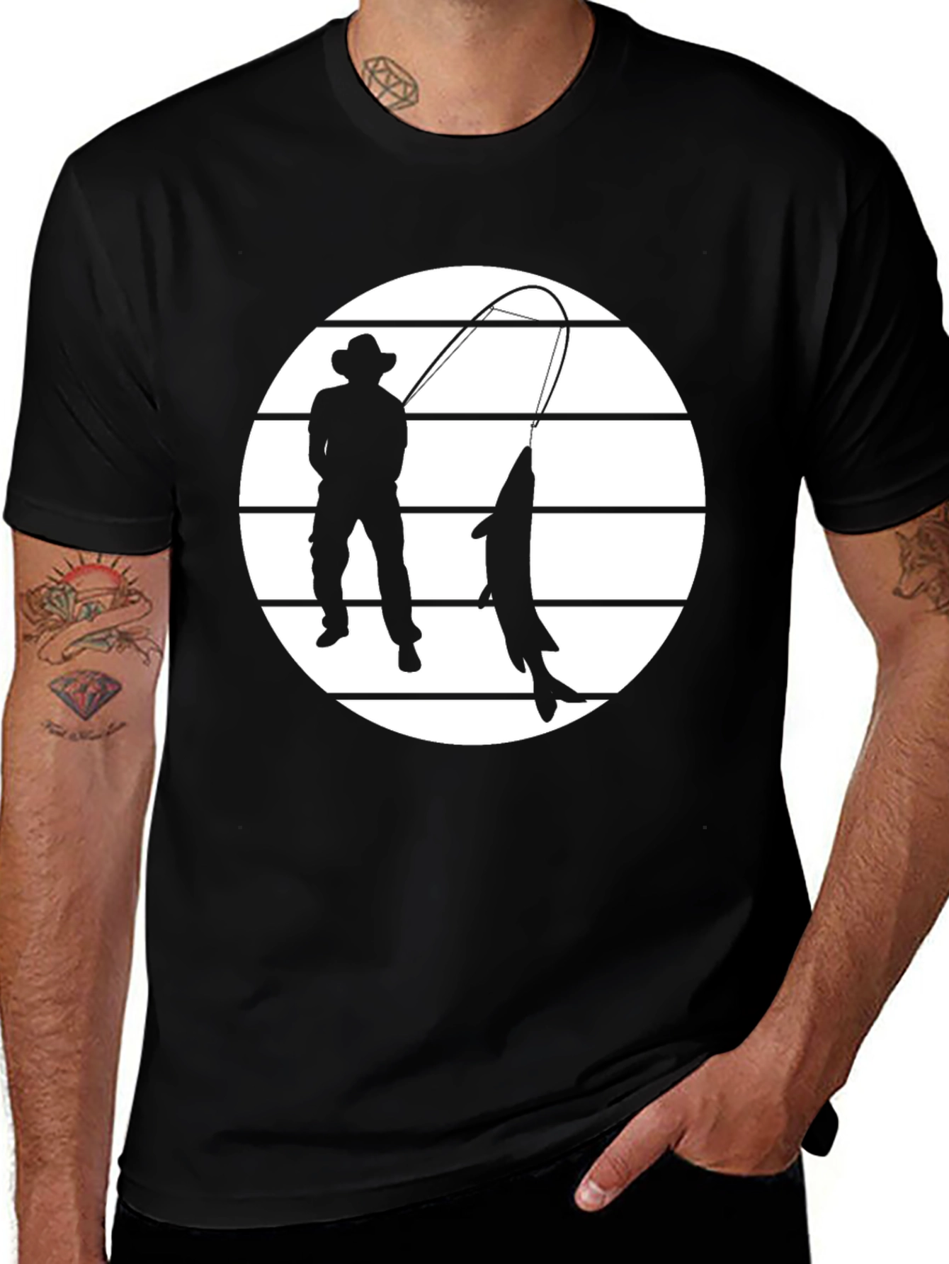 Fisherman Graphic Tee - Black Cotton Shirt