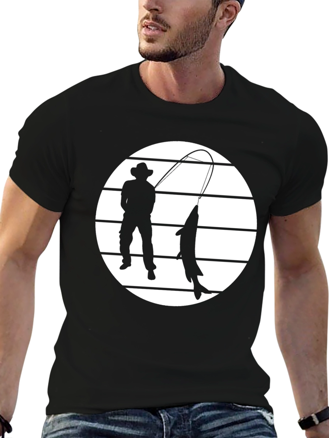 Fisherman Graphic Tee - Black Cotton Shirt