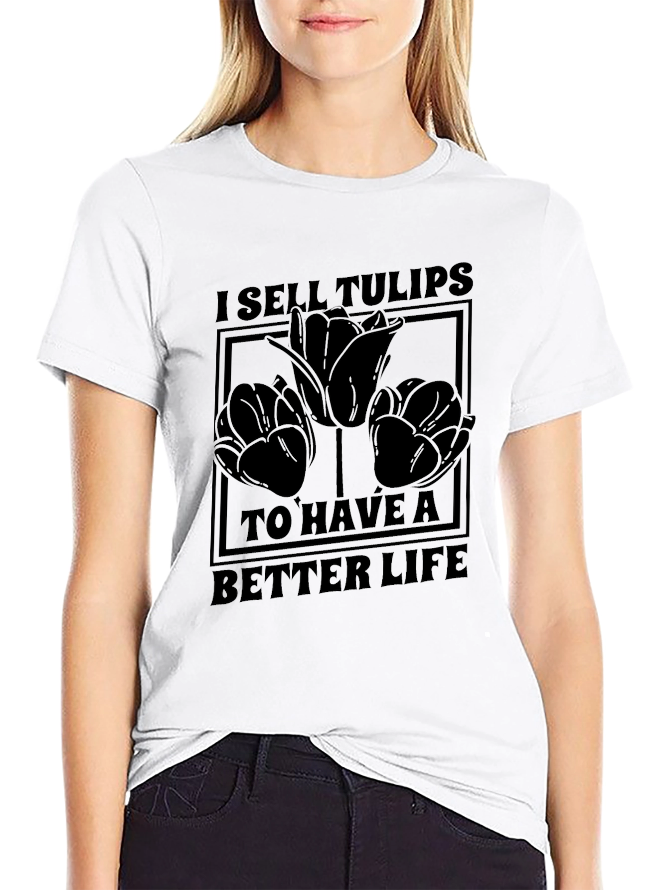 I Sell Tulips Graphic Tee - Black T-Shirt