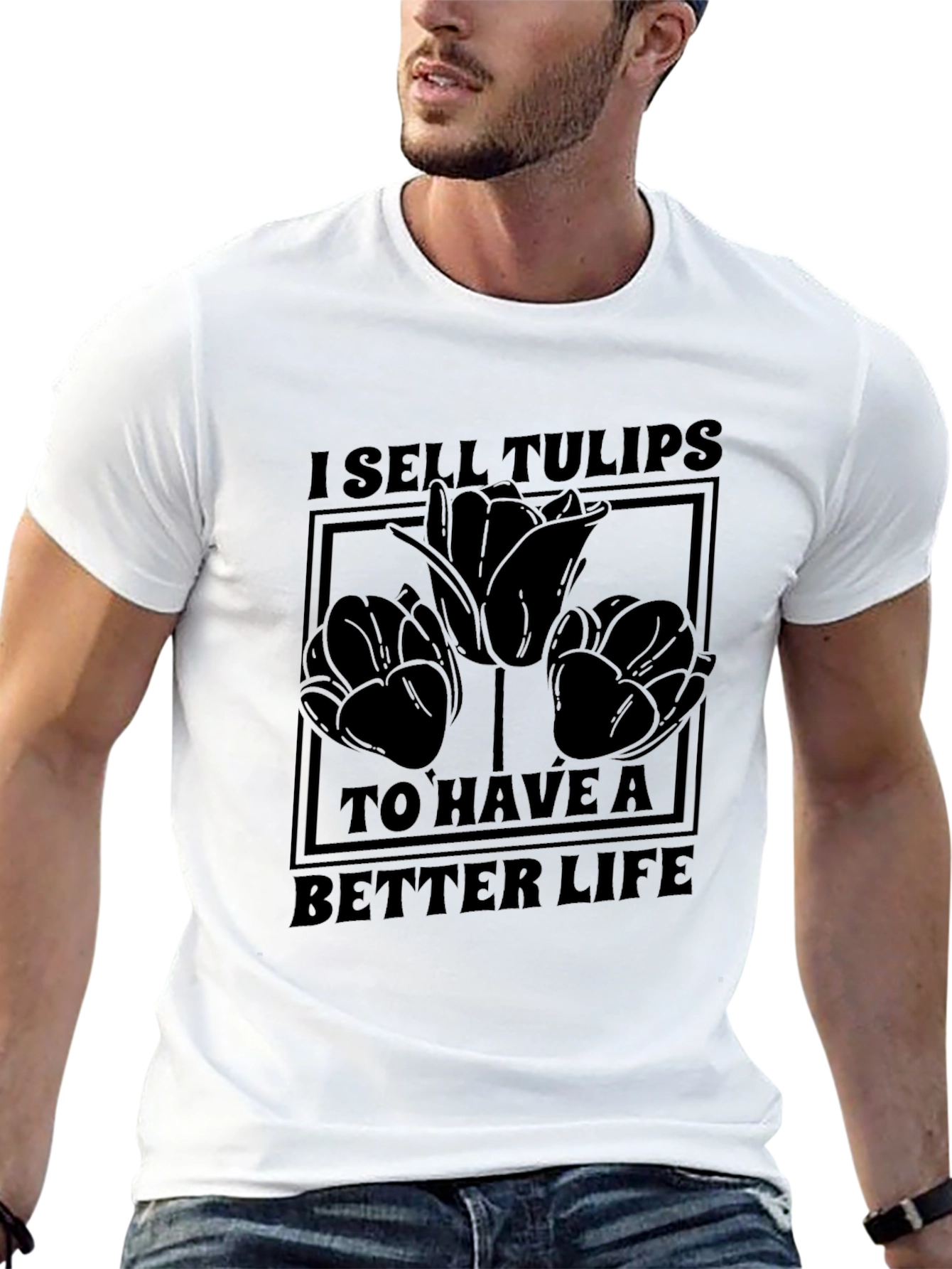 I Sell Tulips Graphic Tee - Black T-Shirt