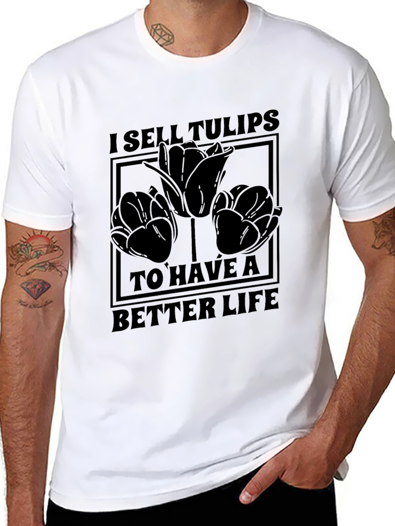 I Sell Tulips Graphic Tee - Black T-Shirt