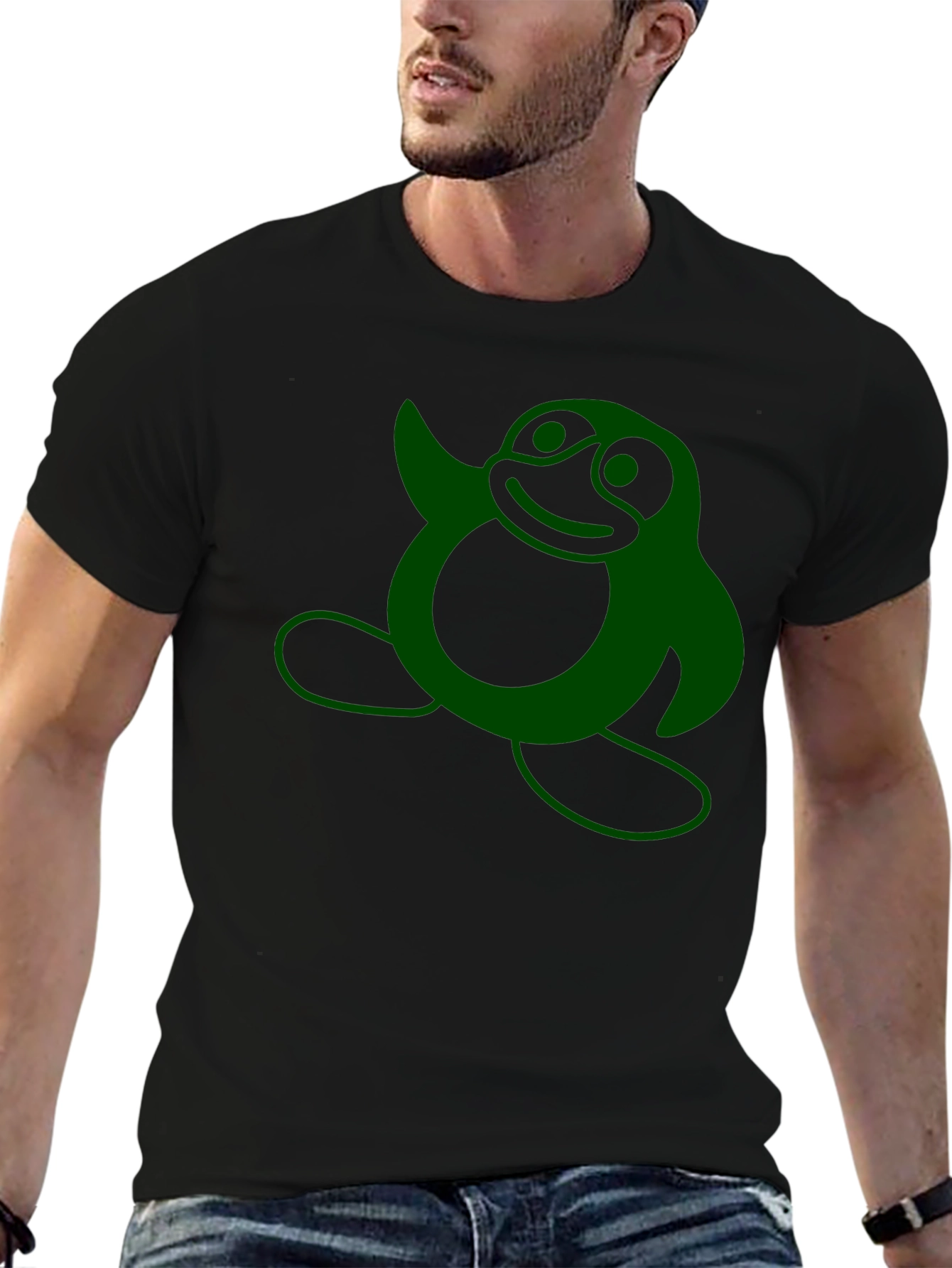Funny Green Penguin Graphic T-Shirt - Casual Black Tee