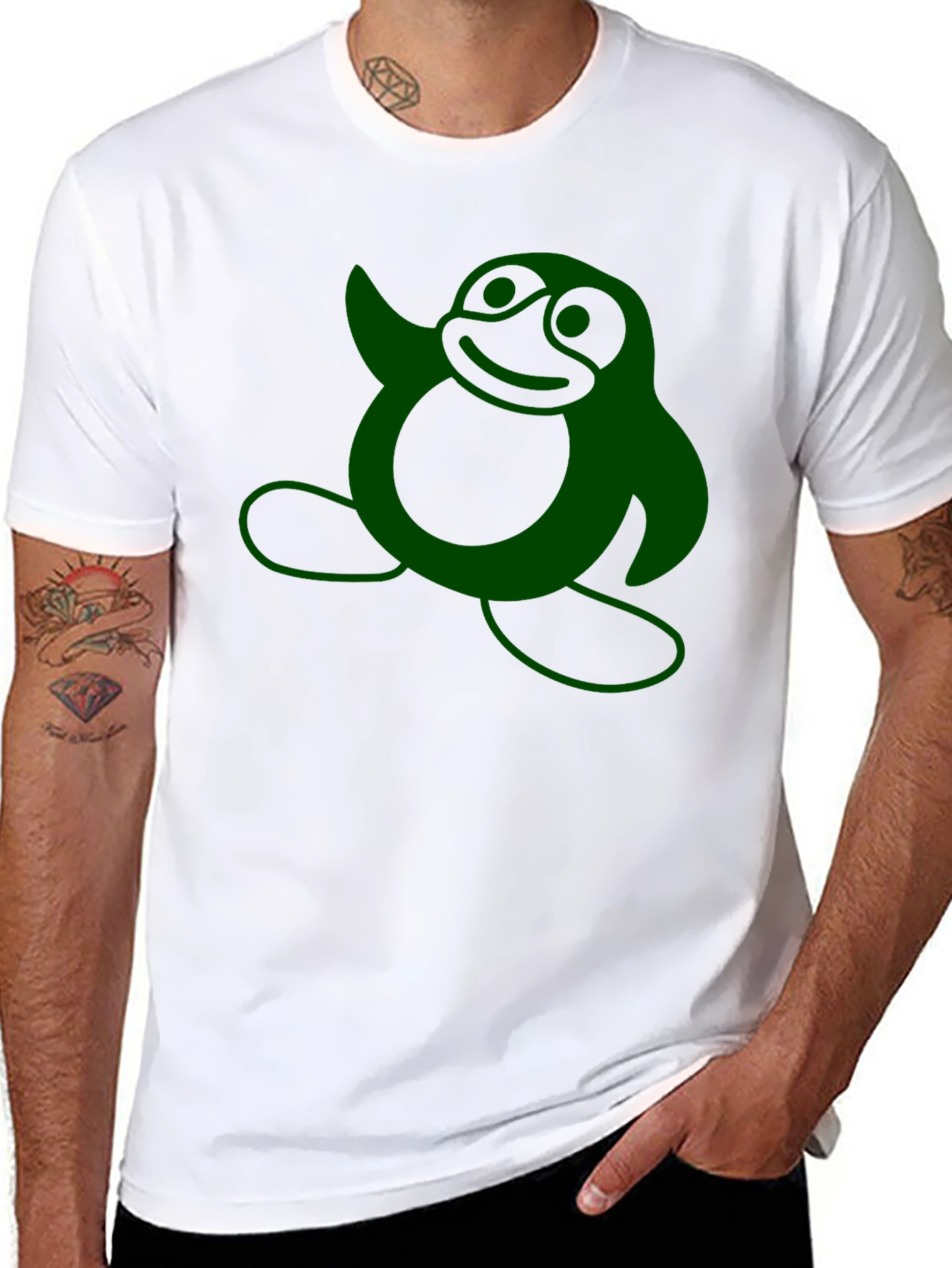 Funny Green Penguin Graphic T-Shirt - Casual Black Tee