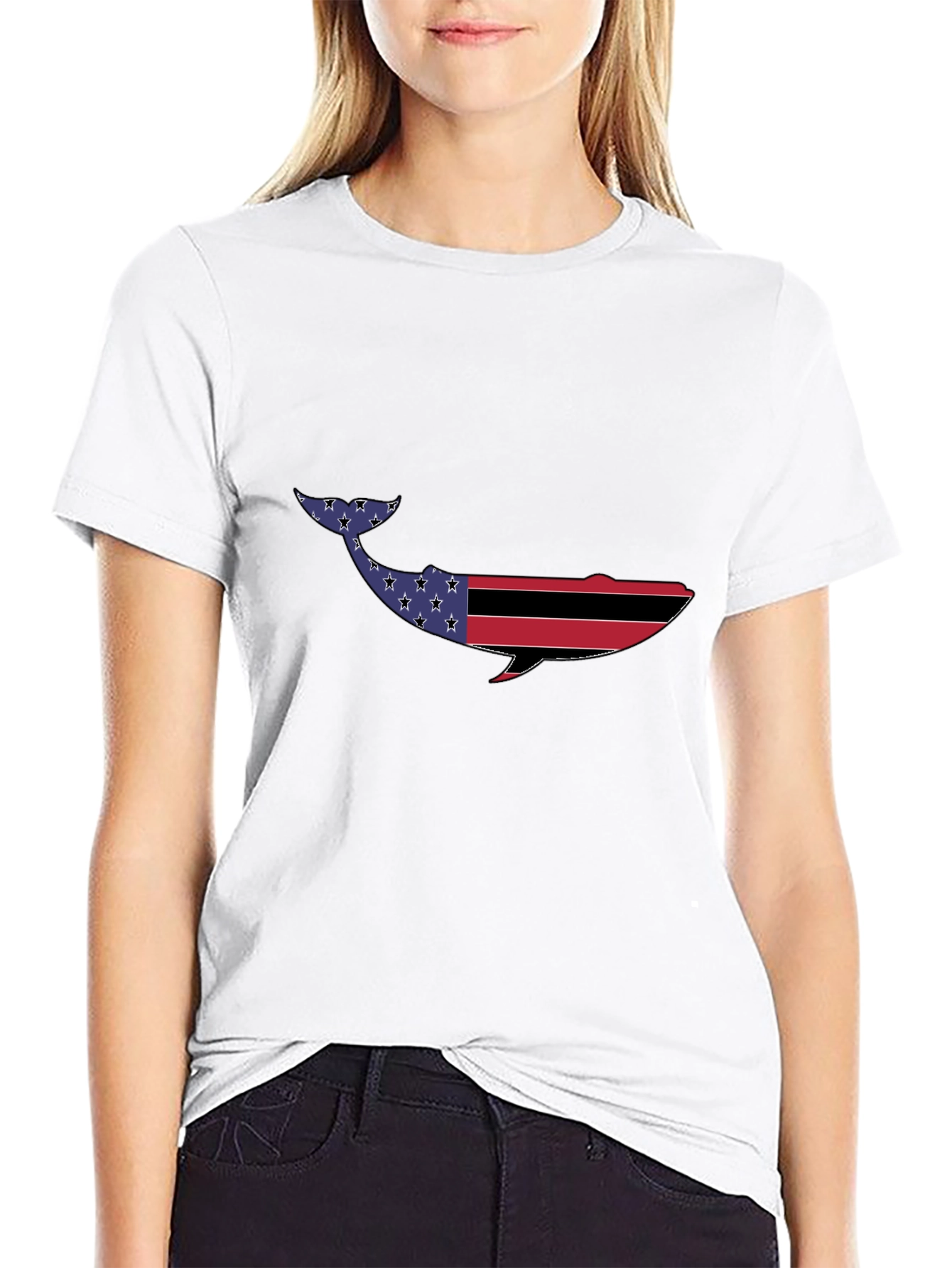 American Flag Whale Graphic Tee - Patriotic Design