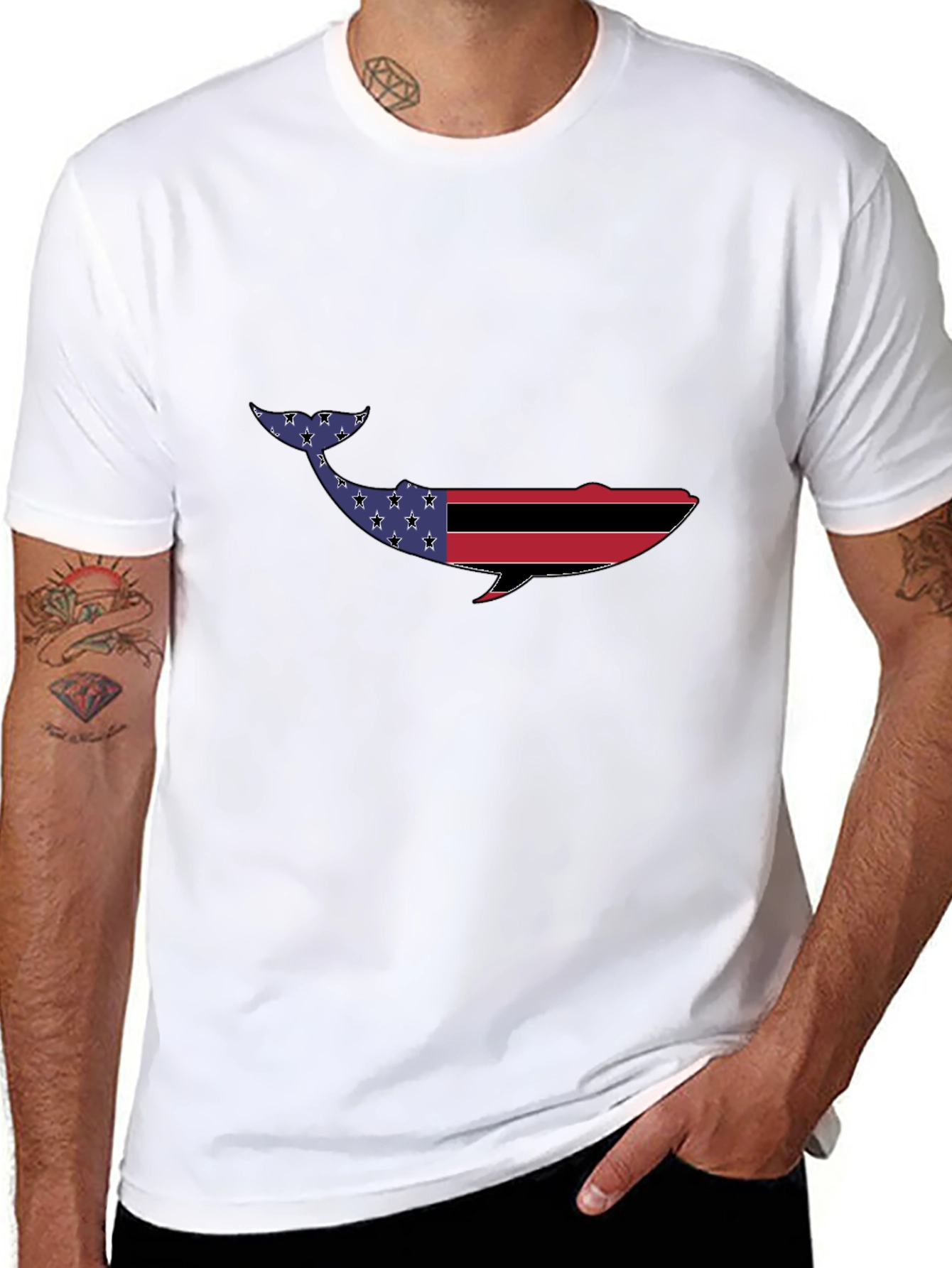 American Flag Whale Graphic Tee - Patriotic Design