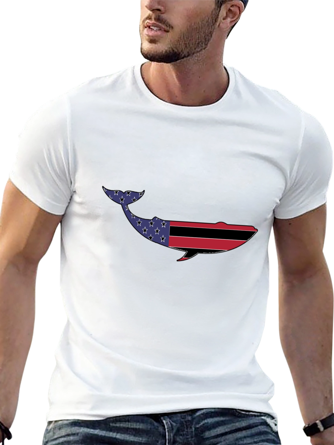 American Flag Whale Graphic Tee - Patriotic Design