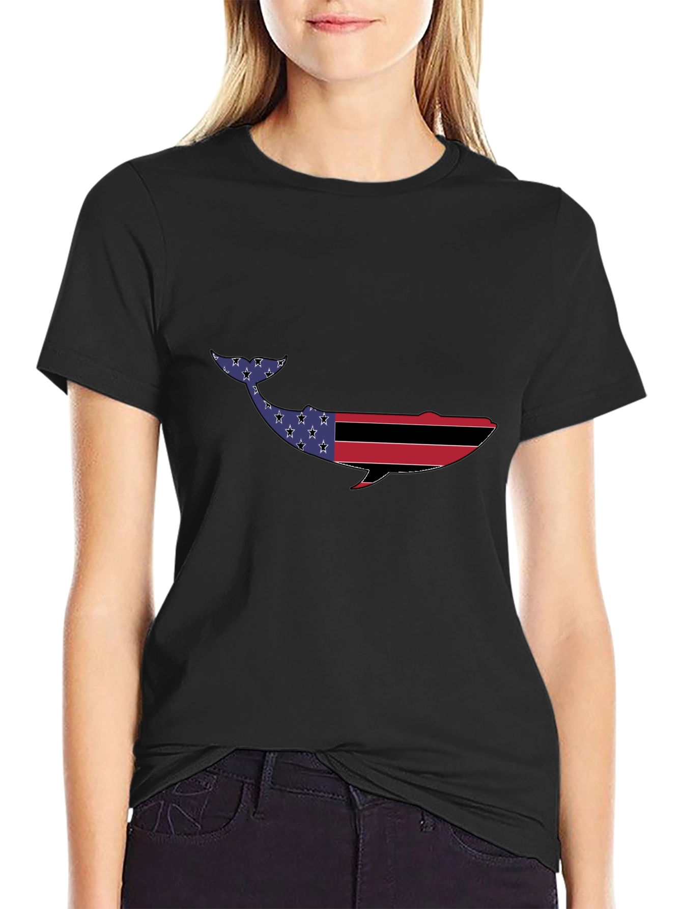 American Flag Whale Graphic Tee - Patriotic Design