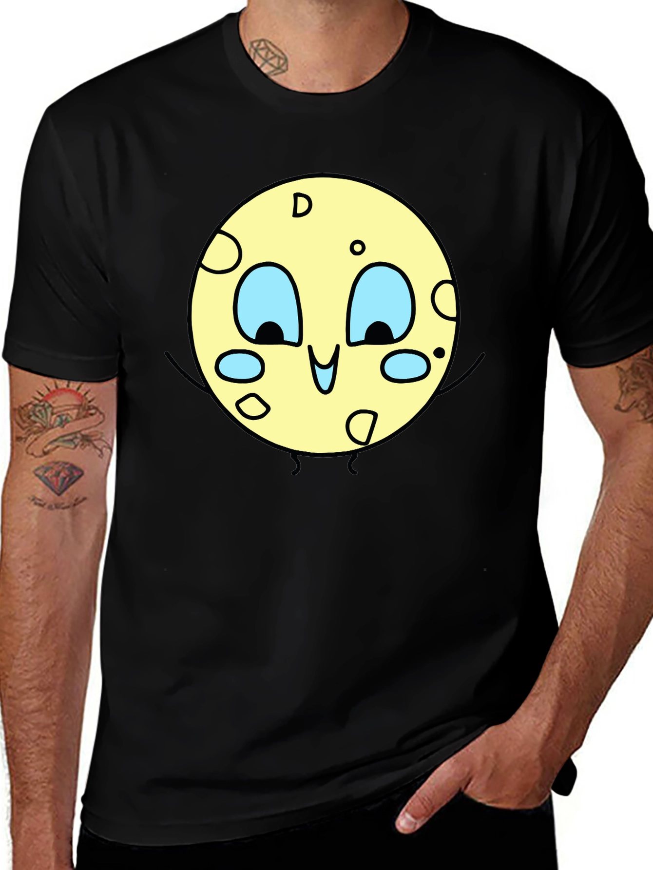 Cartoon Moon Graphic Black T-Shirt