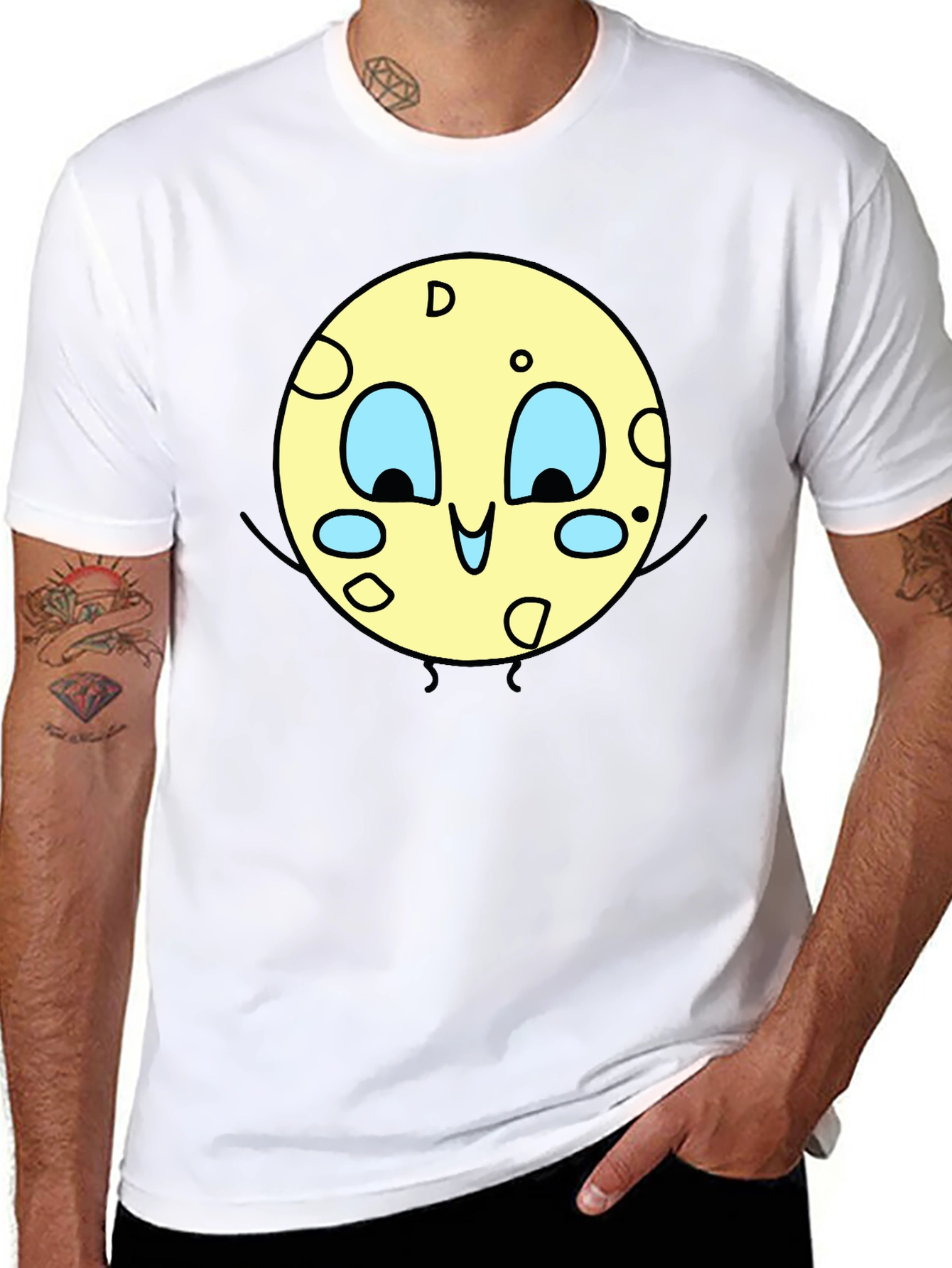 Cartoon Moon Graphic Black T-Shirt