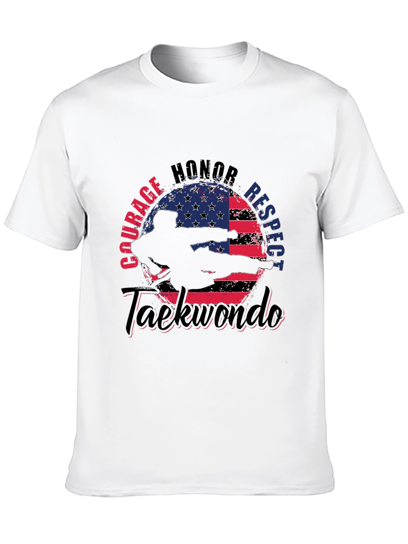 Taekwondo USA Flag T-Shirt - Courage Honor Respect