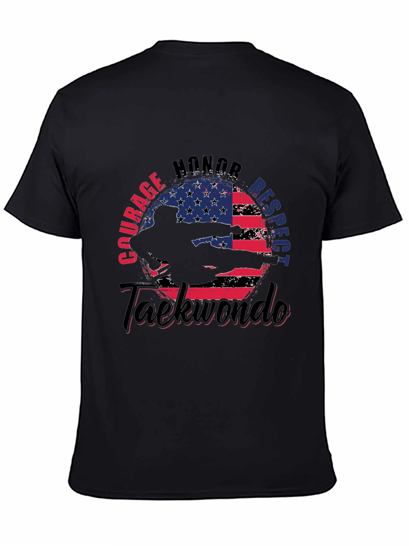 Taekwondo USA Flag T-Shirt - Courage Honor Respect