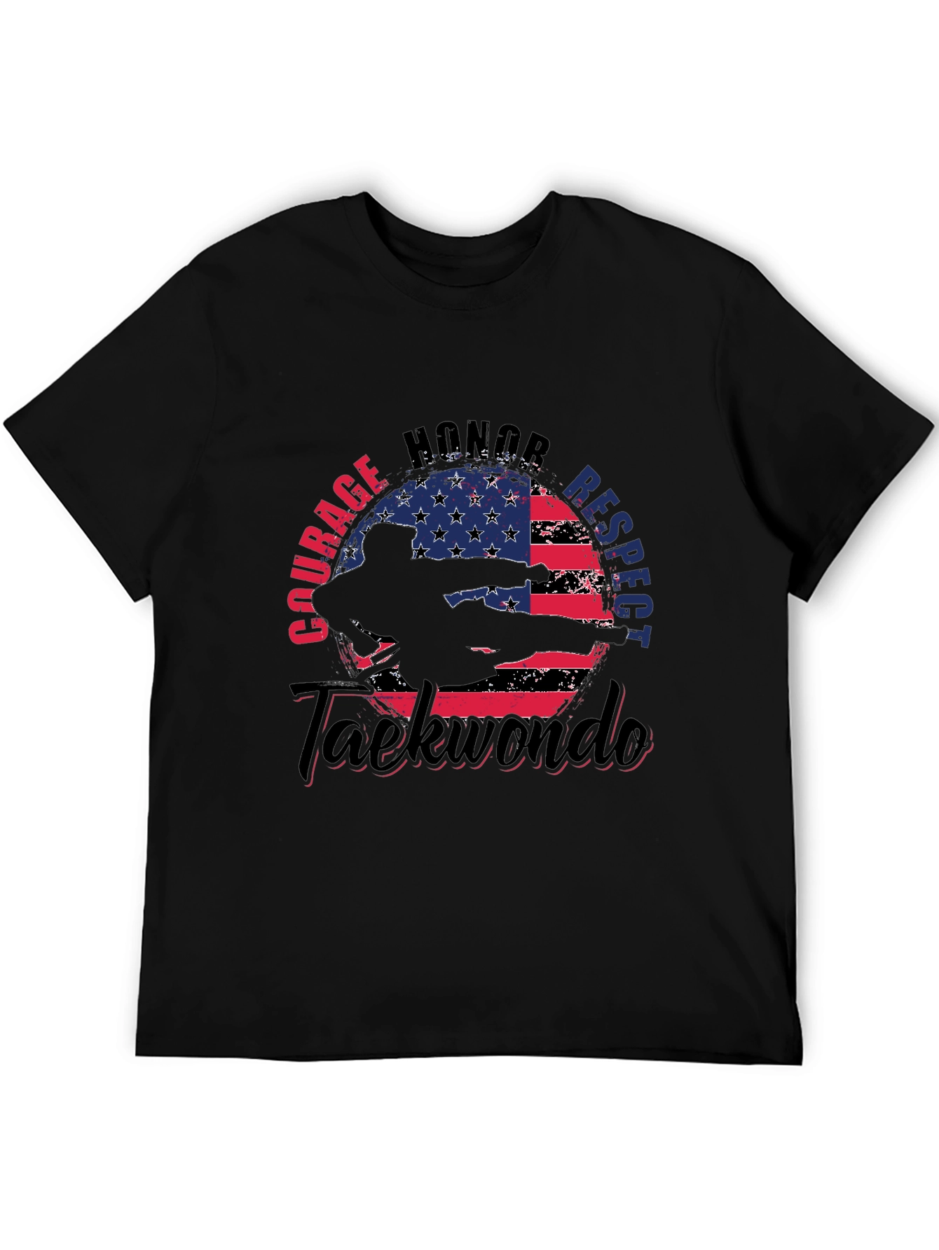 Taekwondo USA Flag T-Shirt - Courage Honor Respect