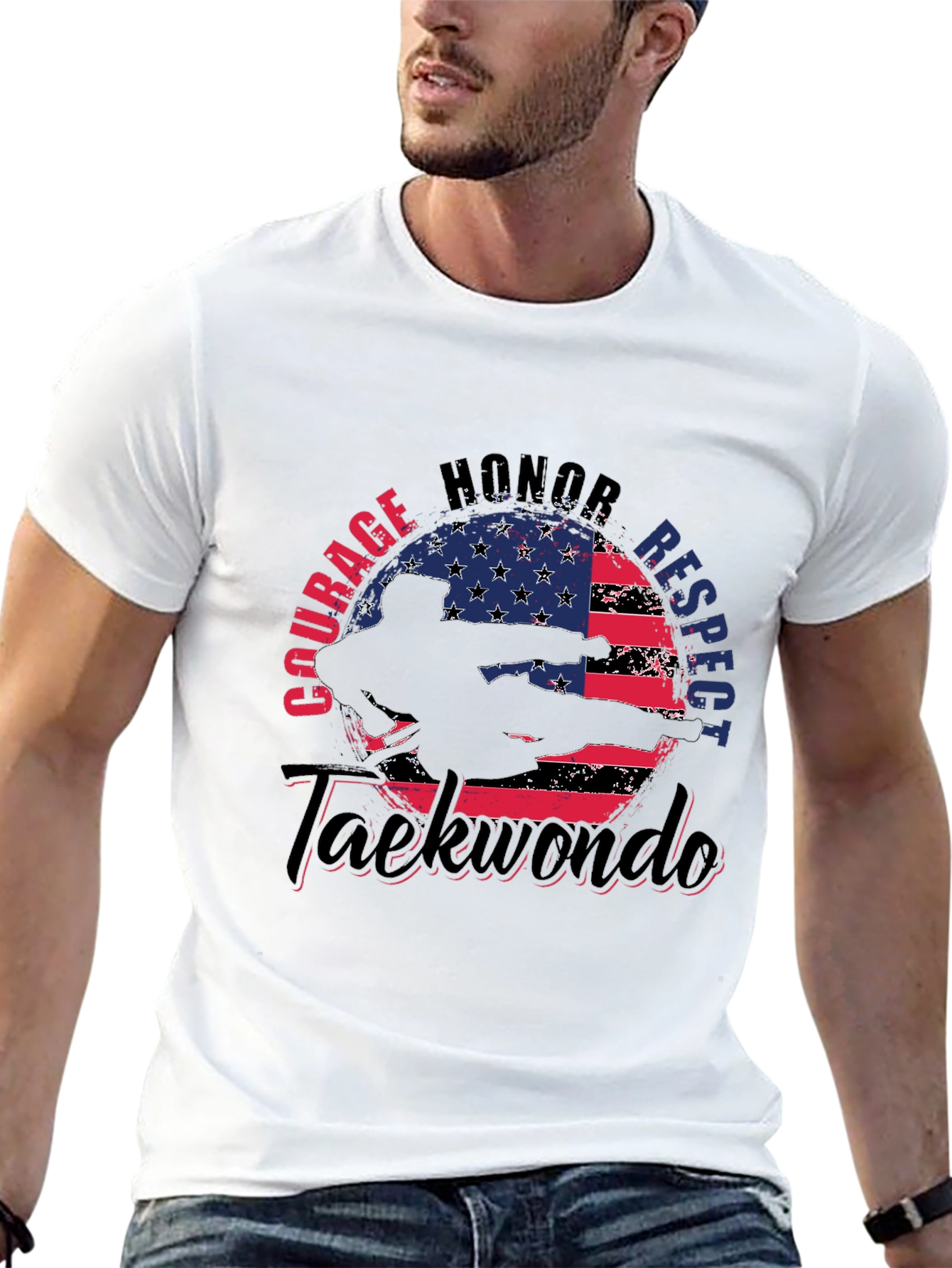 Taekwondo USA Flag T-Shirt - Courage Honor Respect