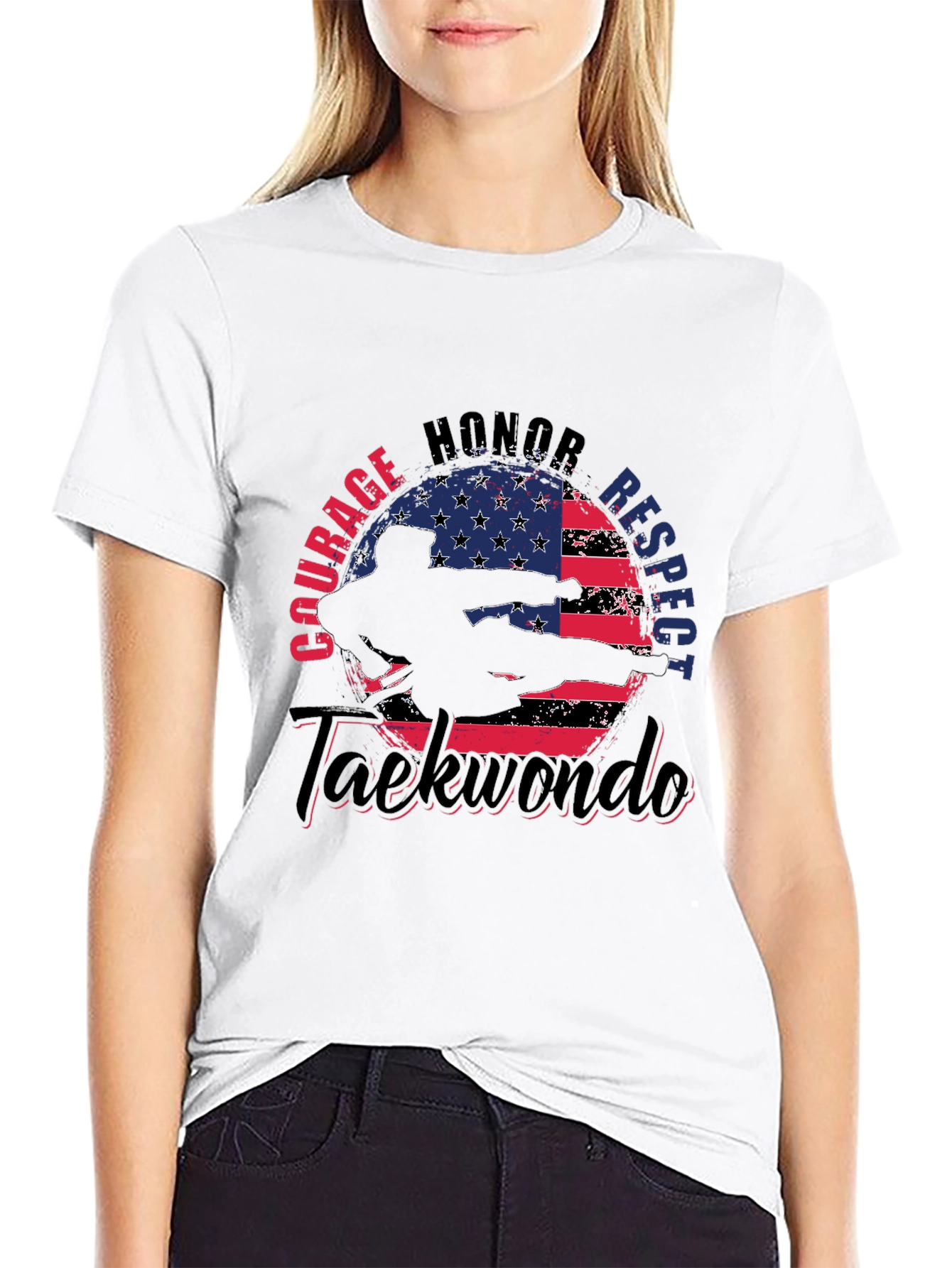 Taekwondo USA Flag T-Shirt - Courage Honor Respect