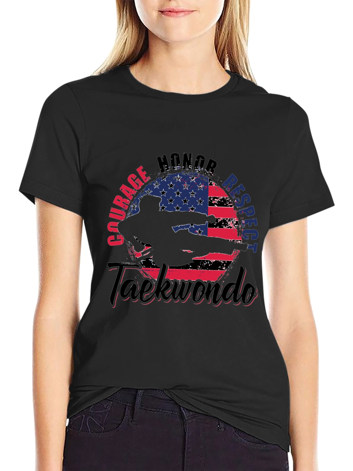 Taekwondo USA Flag T-Shirt - Courage Honor Respect