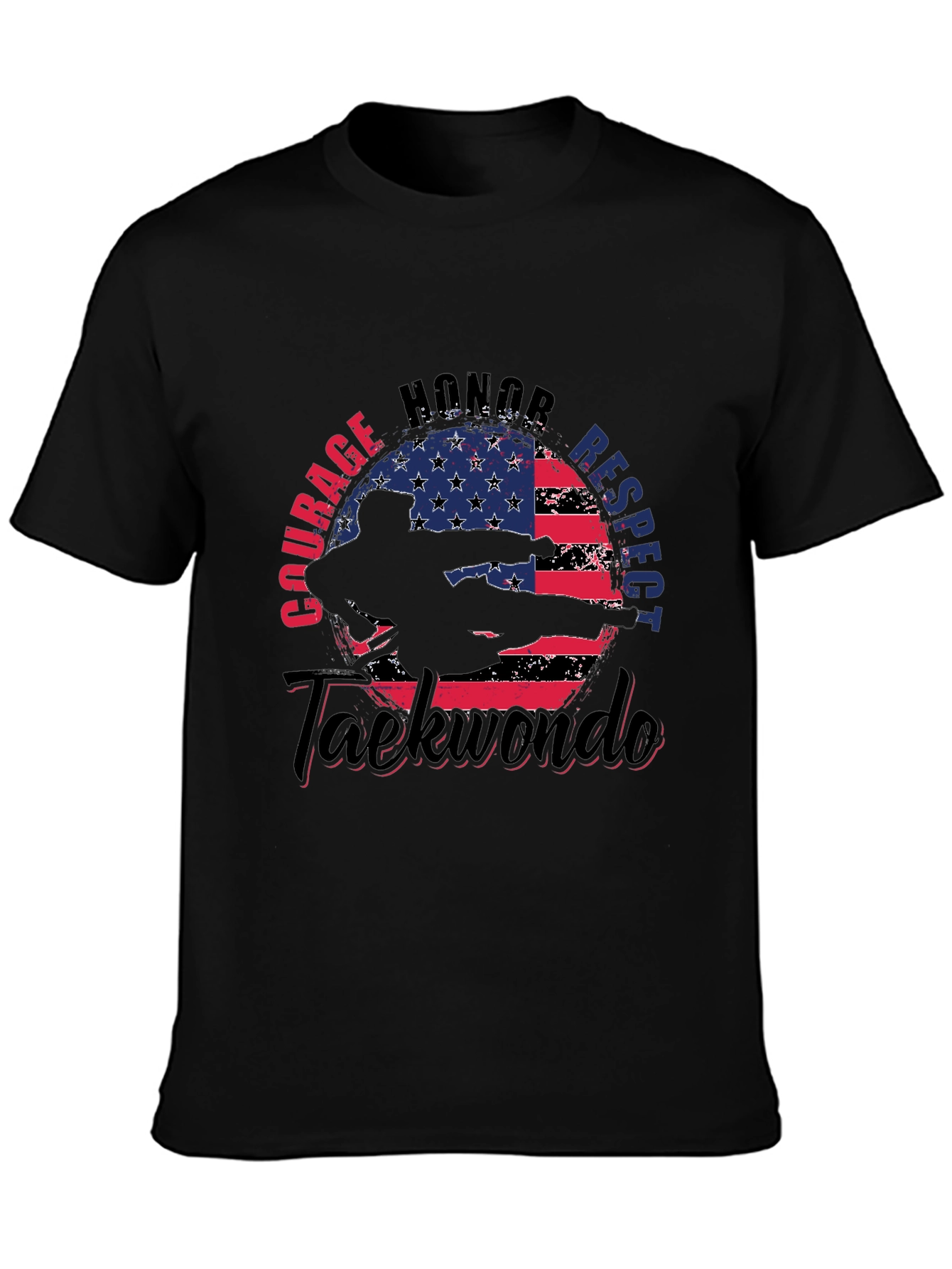 Taekwondo USA Flag T-Shirt - Courage Honor Respect