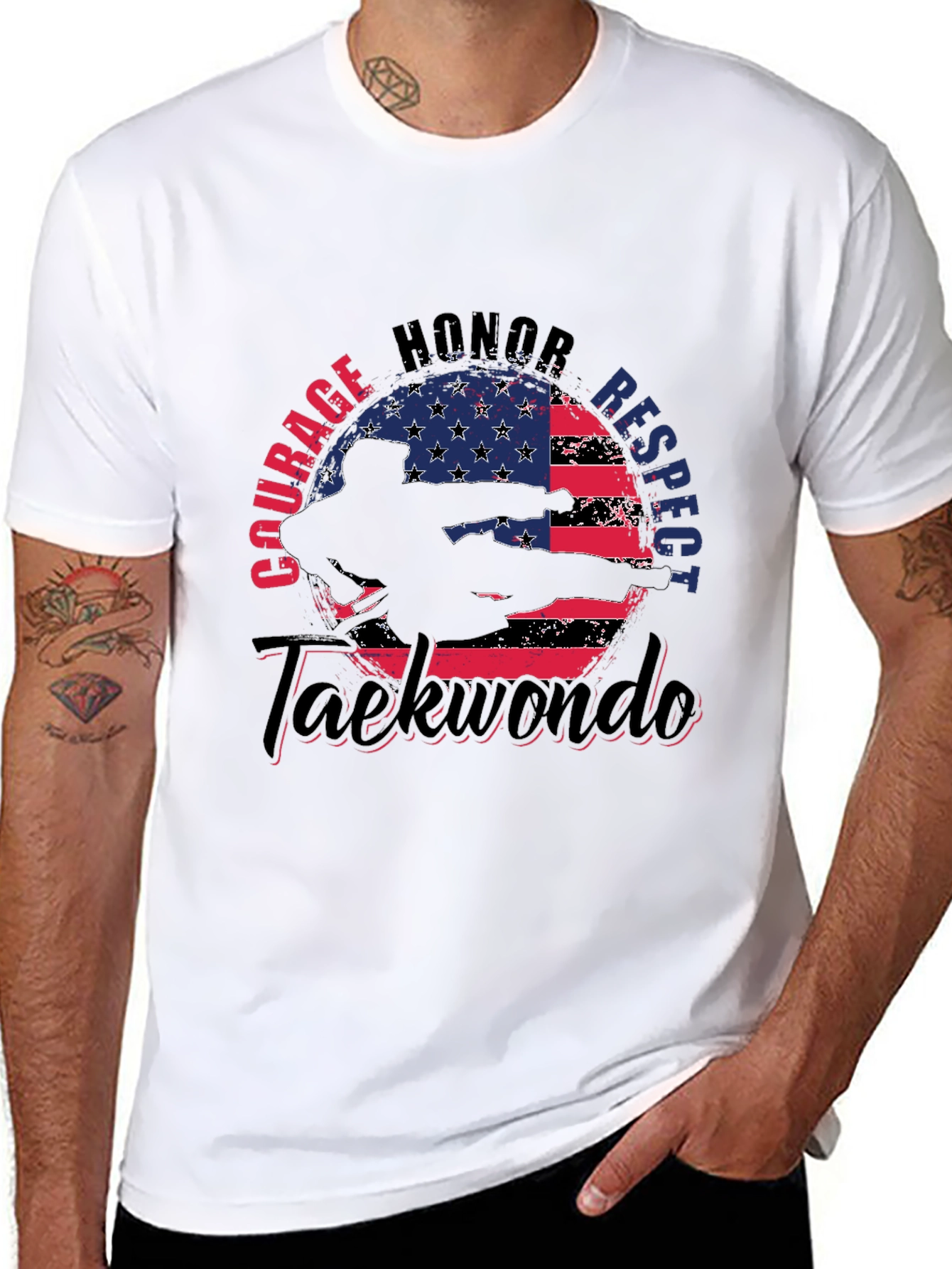 Taekwondo USA Flag T-Shirt - Courage Honor Respect