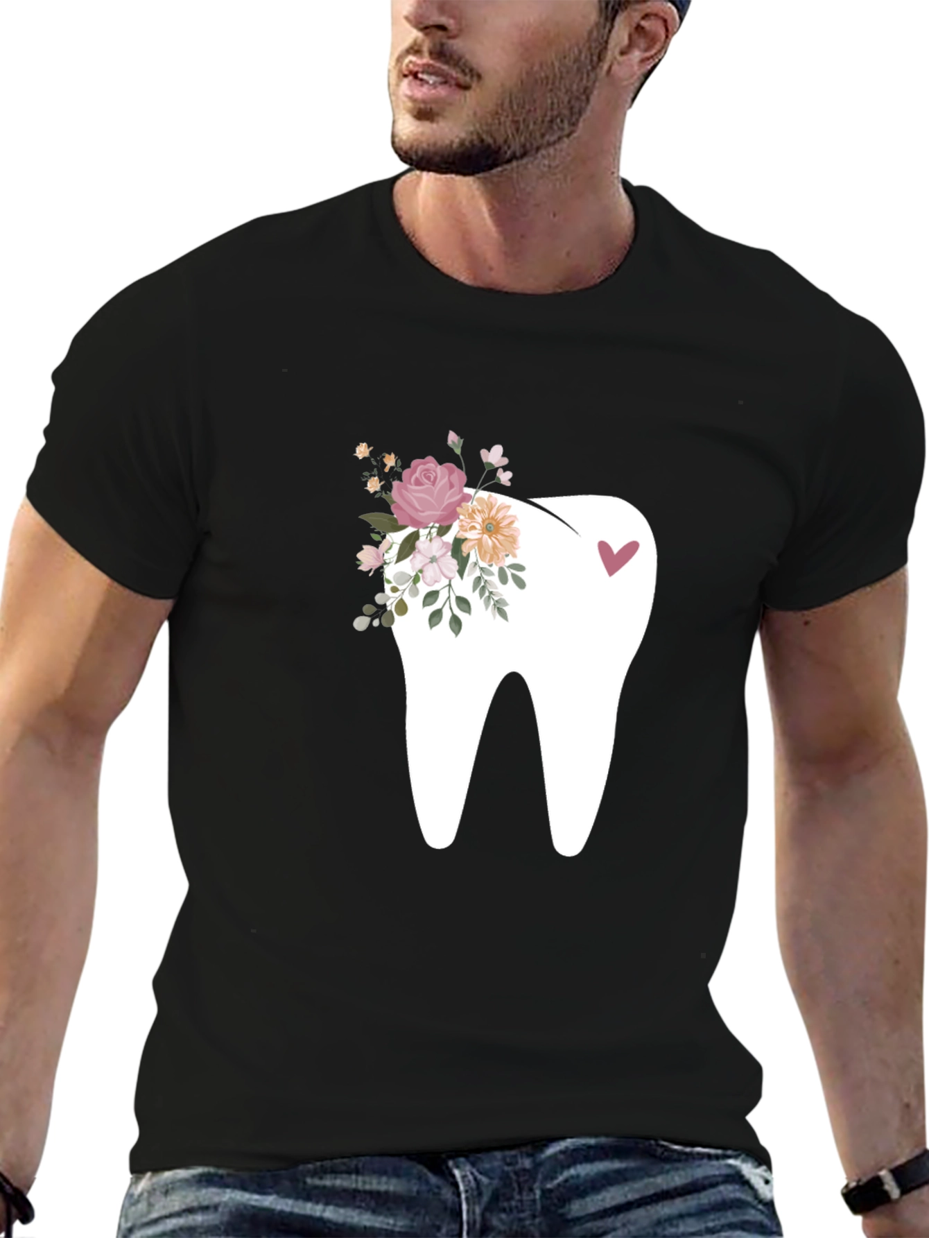 Floral Tooth Graphic Tee - Black