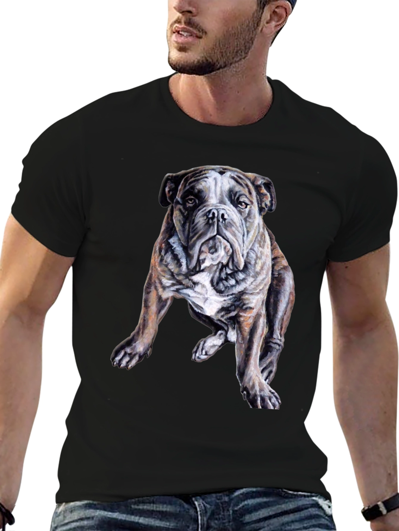 Bulldog Graphic Print Mens Black T-Shirt