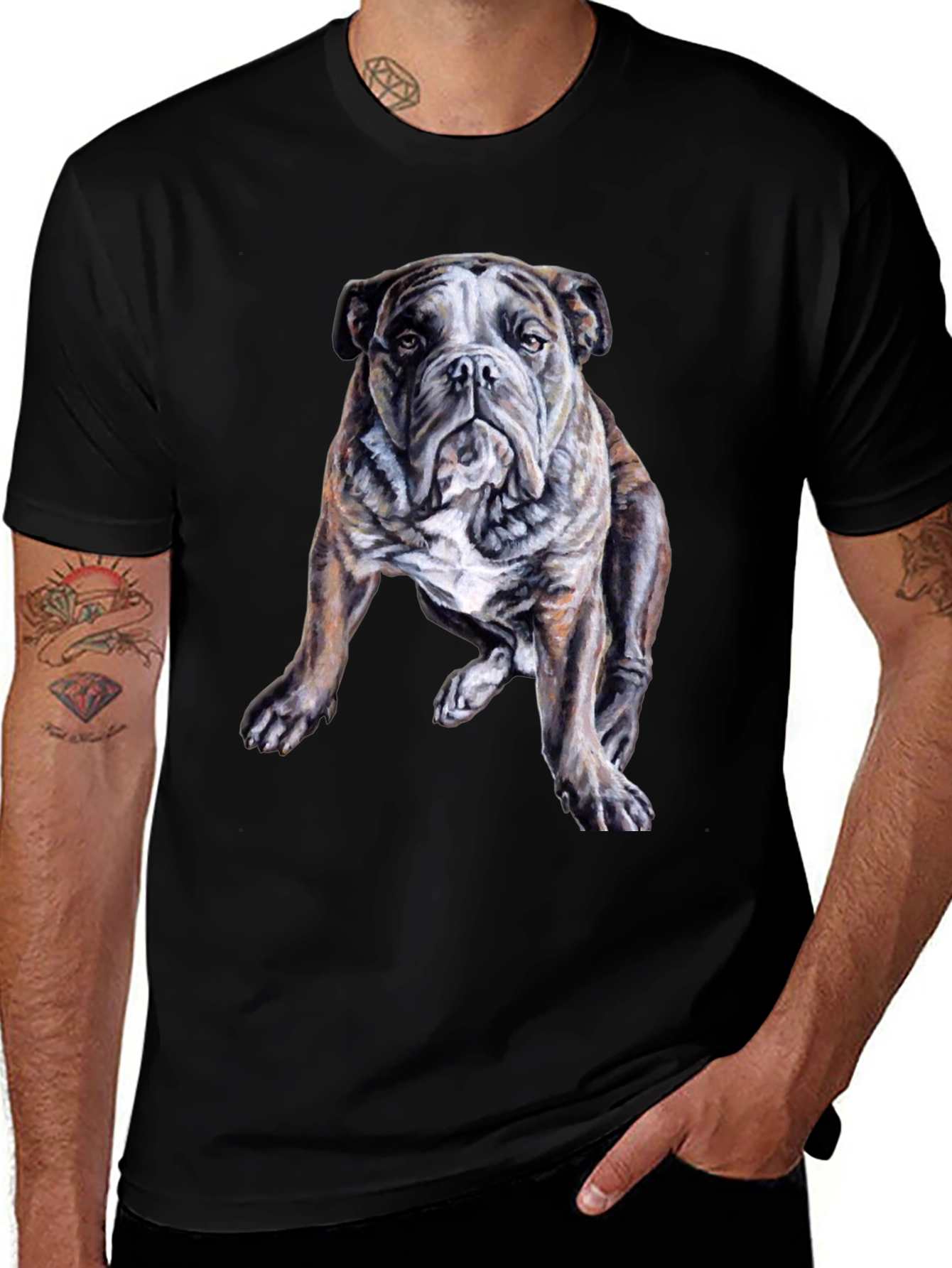 Bulldog Graphic Print Mens Black T-Shirt