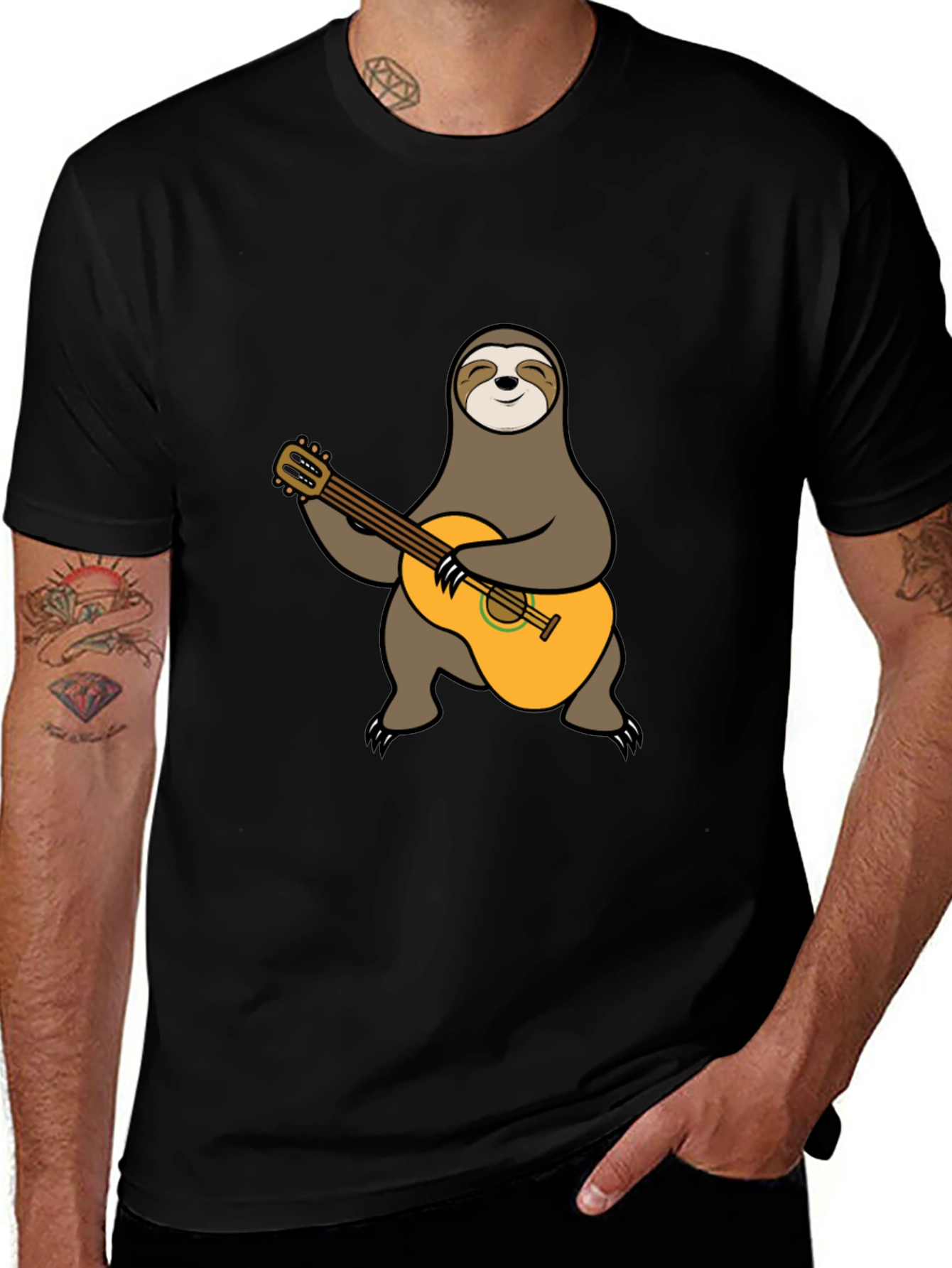 Sloth Guitarist T-Shirt - Playful Animal Tee
